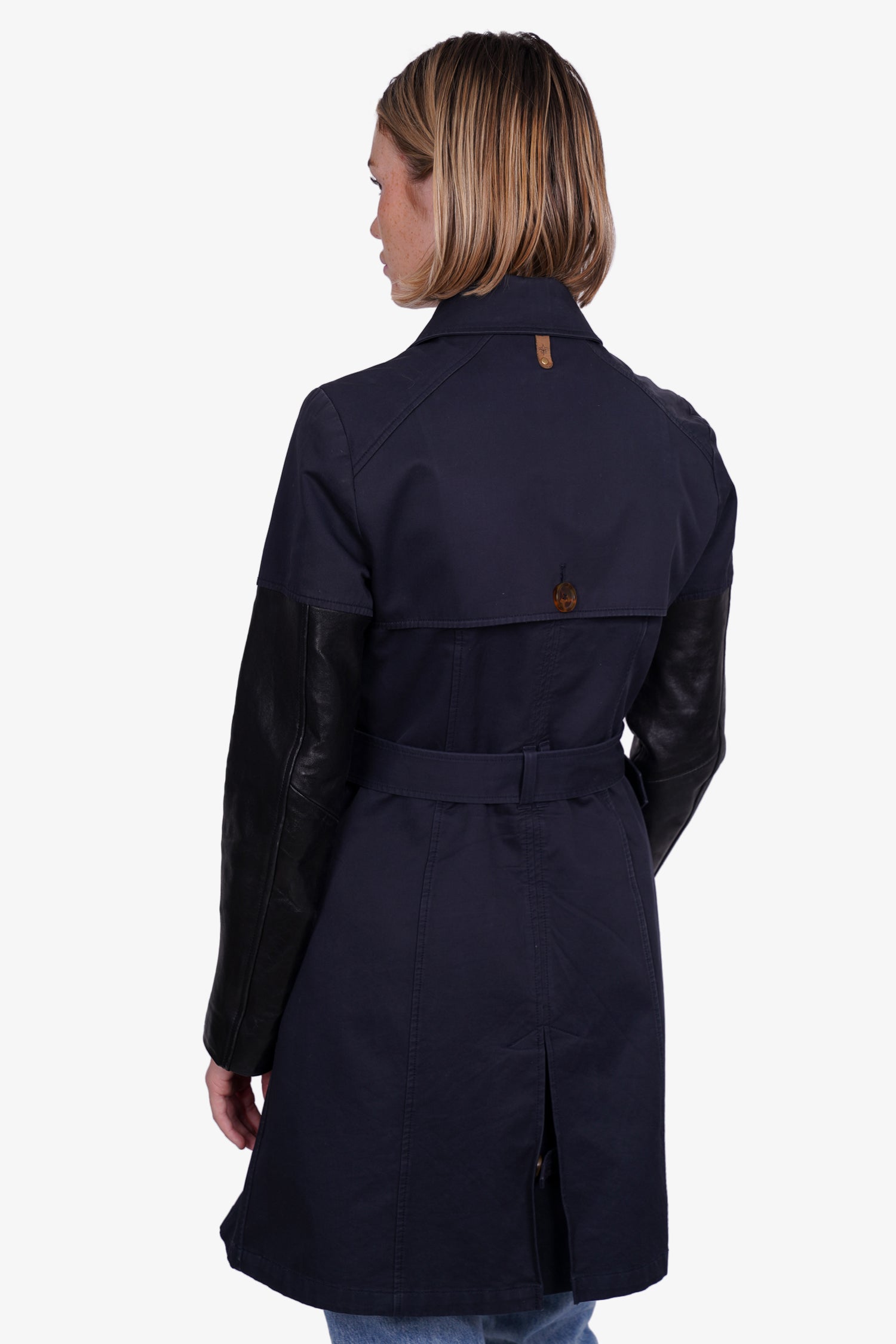Mackage Navy Cotton Belted Trench Coat Size S