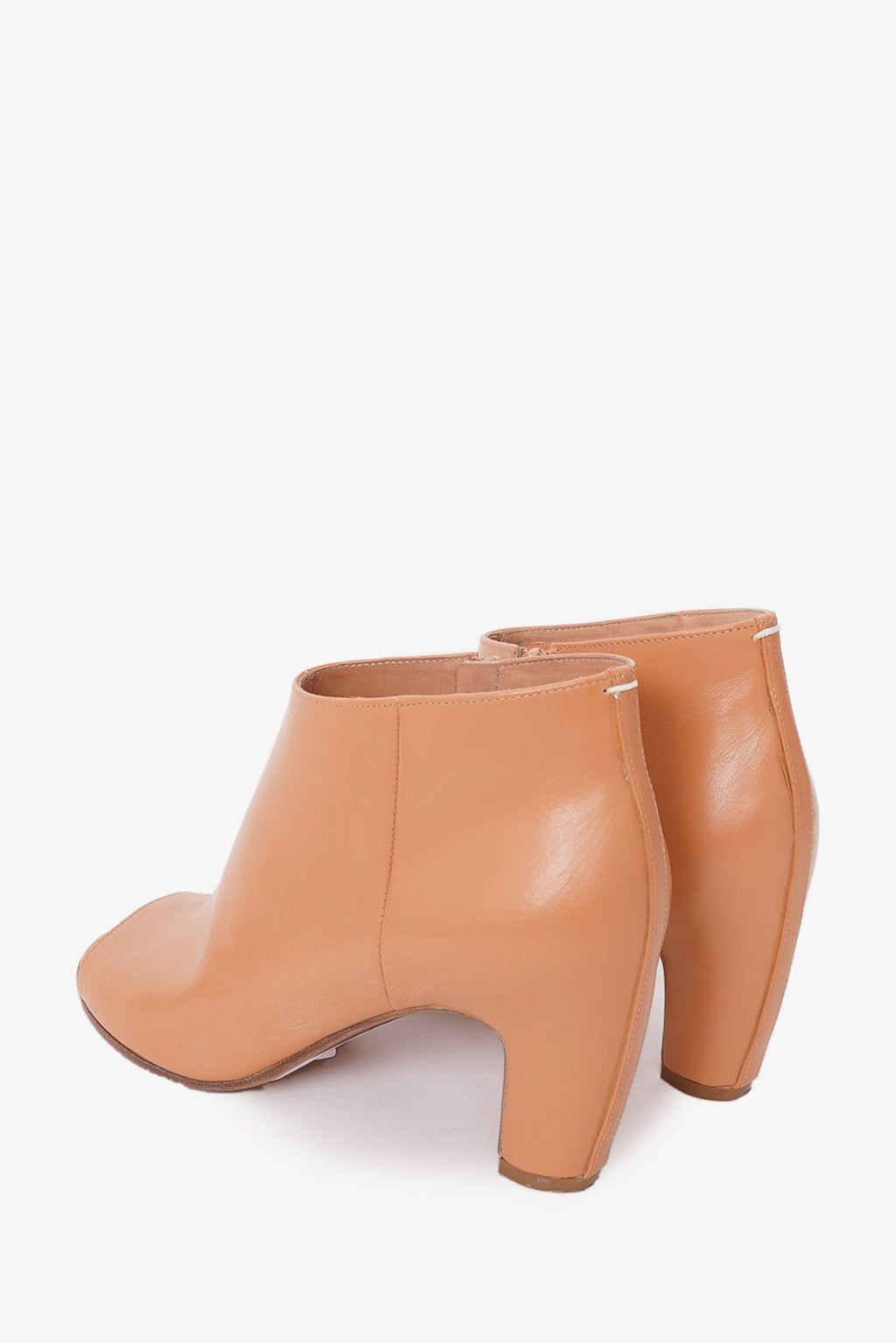 Maison Margiela Brown Leather Booties Peep Toe Heels Size 37