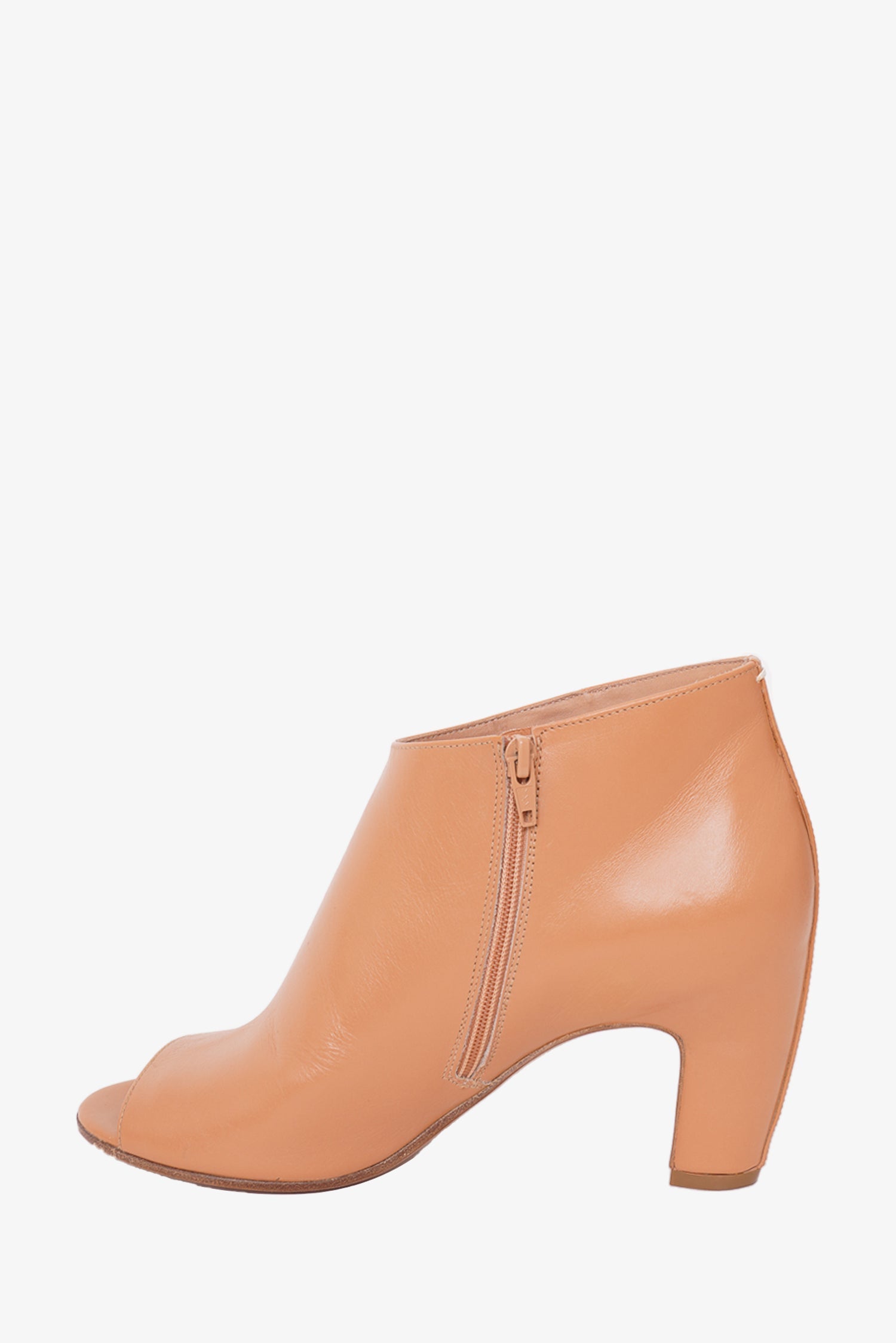Maison Margiela Brown Leather Booties Peep Toe Heels Size 37