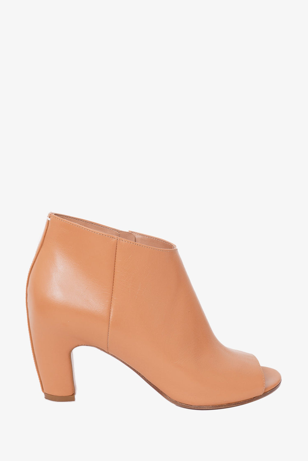 Maison Margiela Brown Leather Booties Peep Toe Heels Size 37