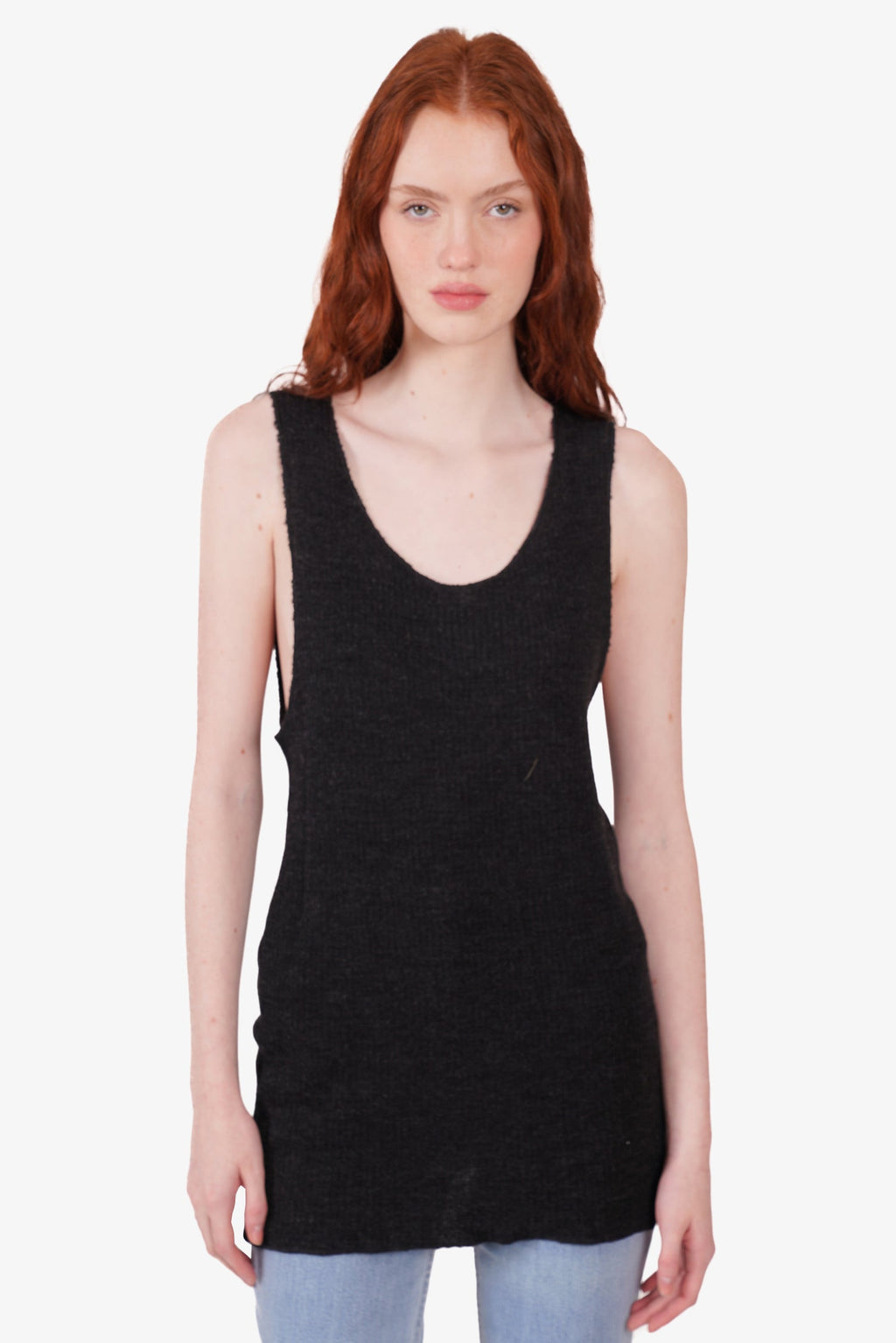 Maison Margiela Grey Wool Low Scoop Neck Tank Top Size XXL