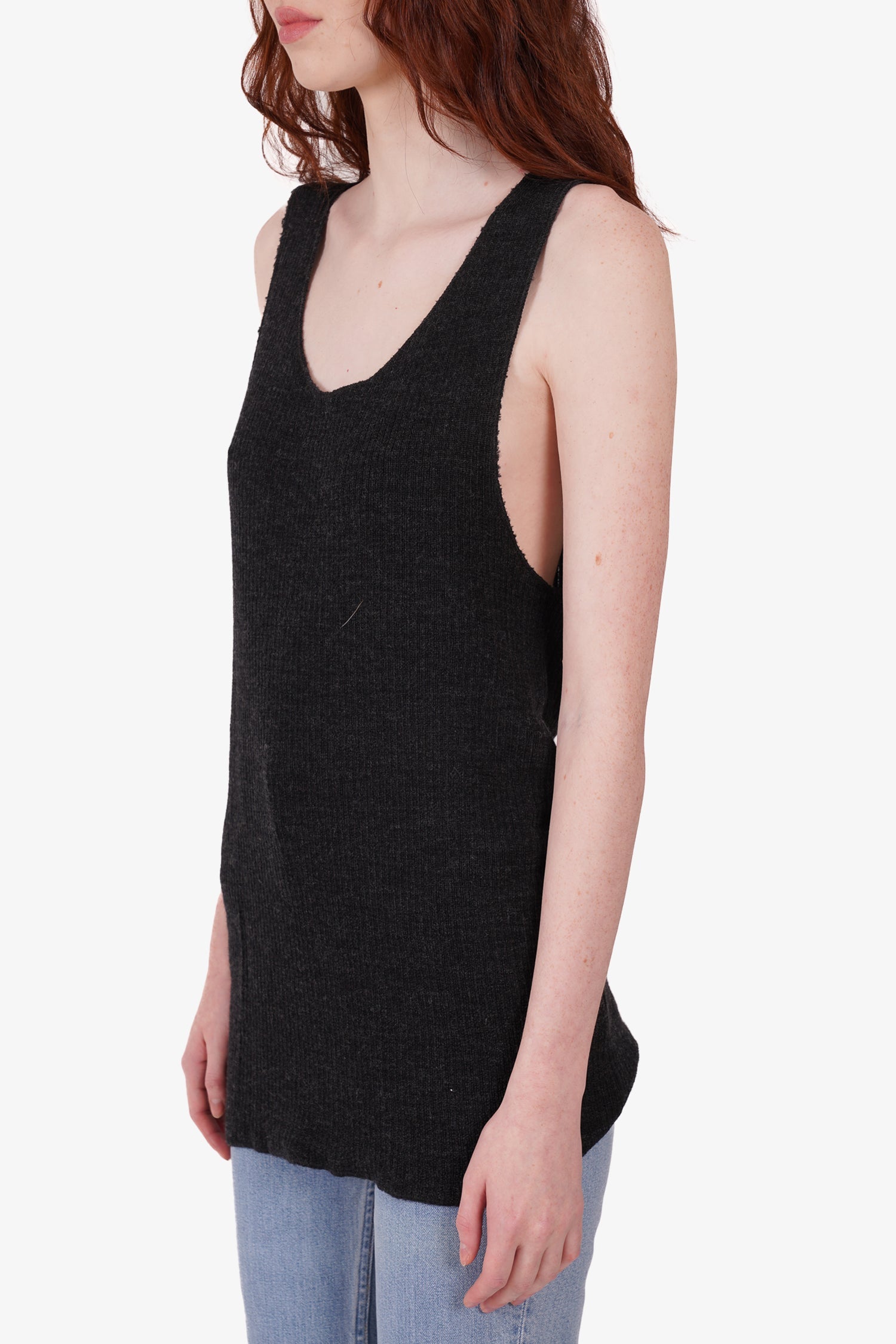 Maison Margiela Grey Wool Low Scoop Neck Tank Top Size XXL