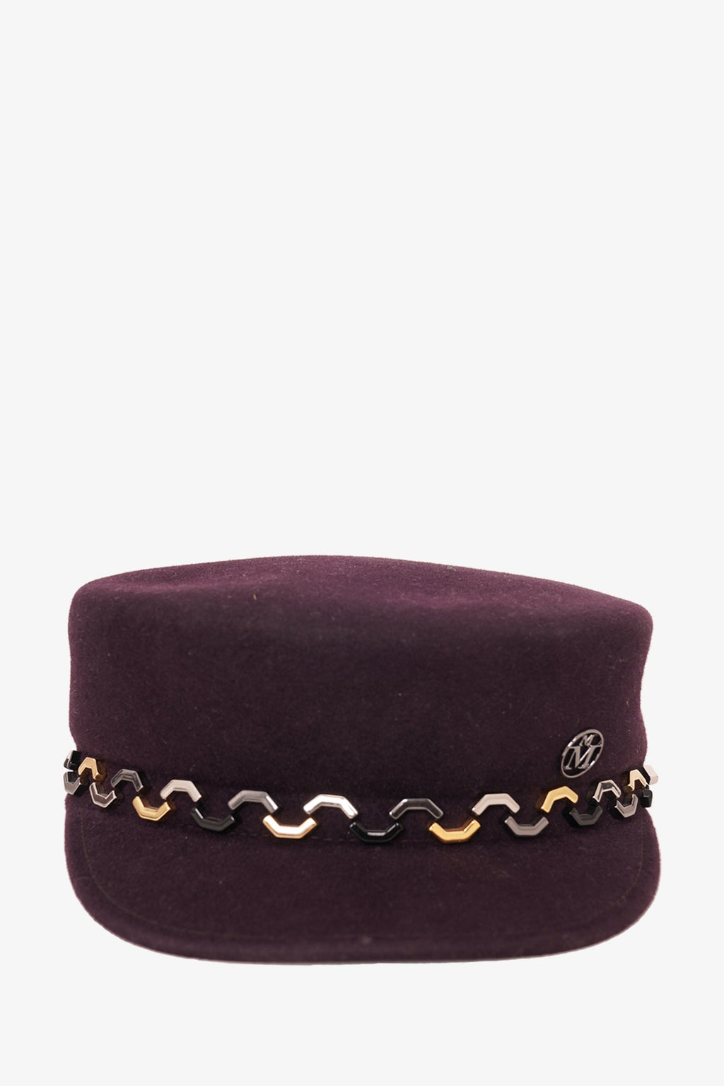 Maison Michele Burgundy Rabbit Hair Cap With Chain Brim