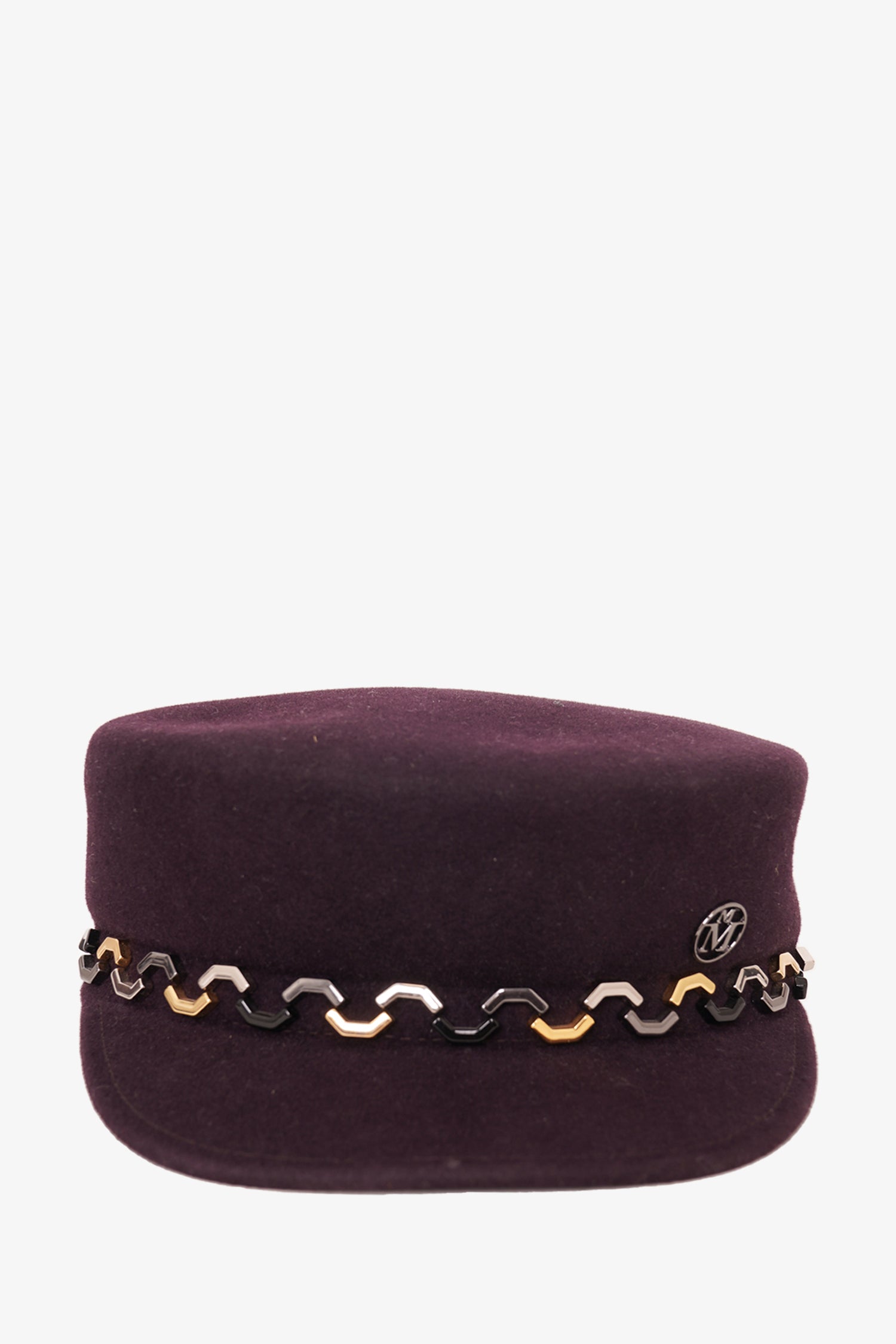 Maison Michele Burgundy Rabbit Hair Cap With Chain Brim