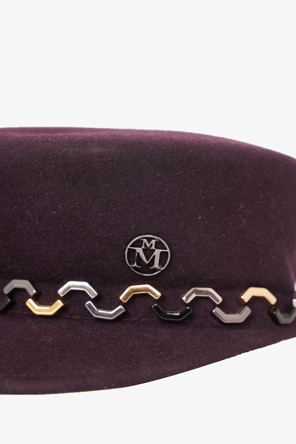 Maison Michele Burgundy Rabbit Hair Cap With Chain Brim