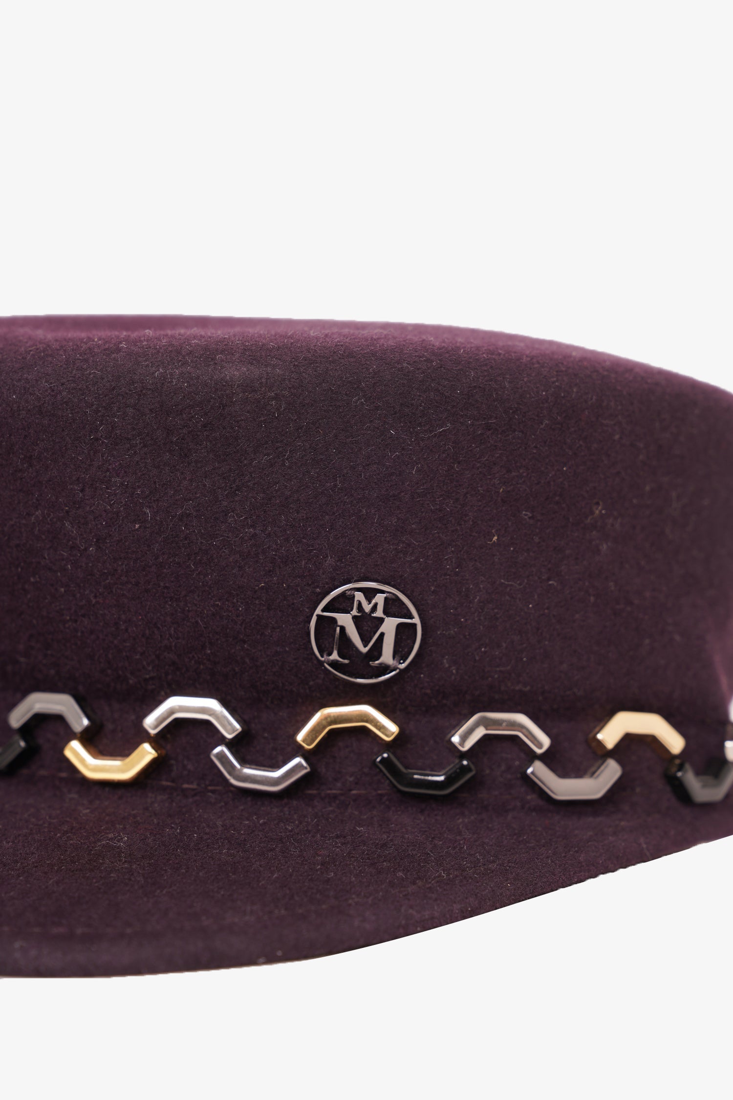 Maison Michele Burgundy Rabbit Hair Cap With Chain Brim