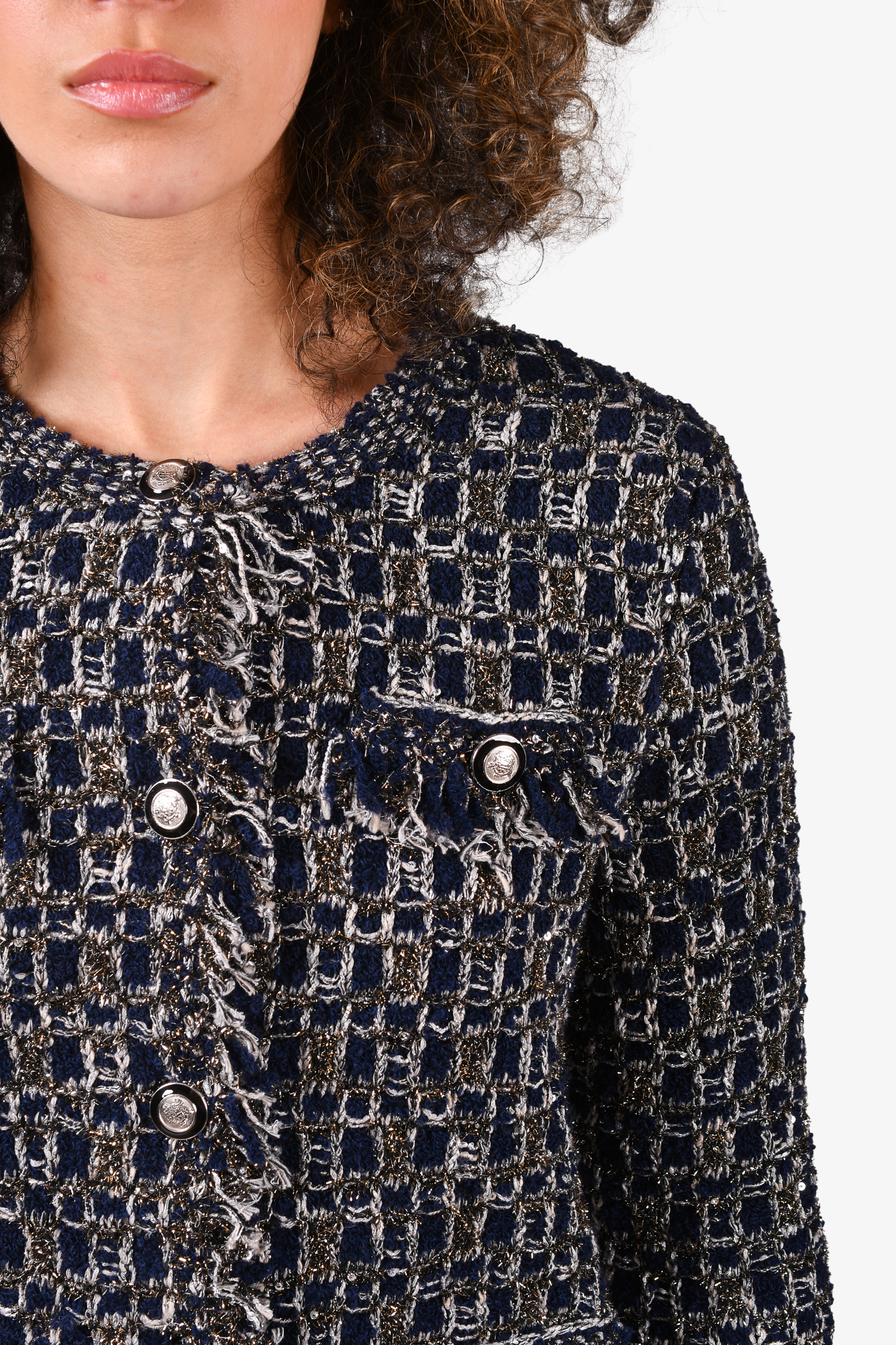 Maje Blue/Black Metallic Tweed Jacket Size 1
