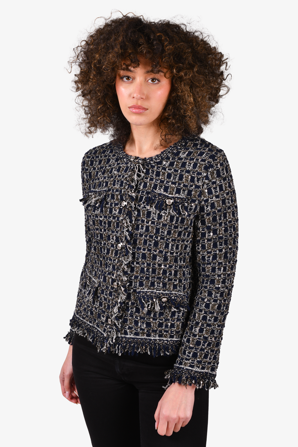 Maje Blue/Black Metallic Tweed Jacket Size 1