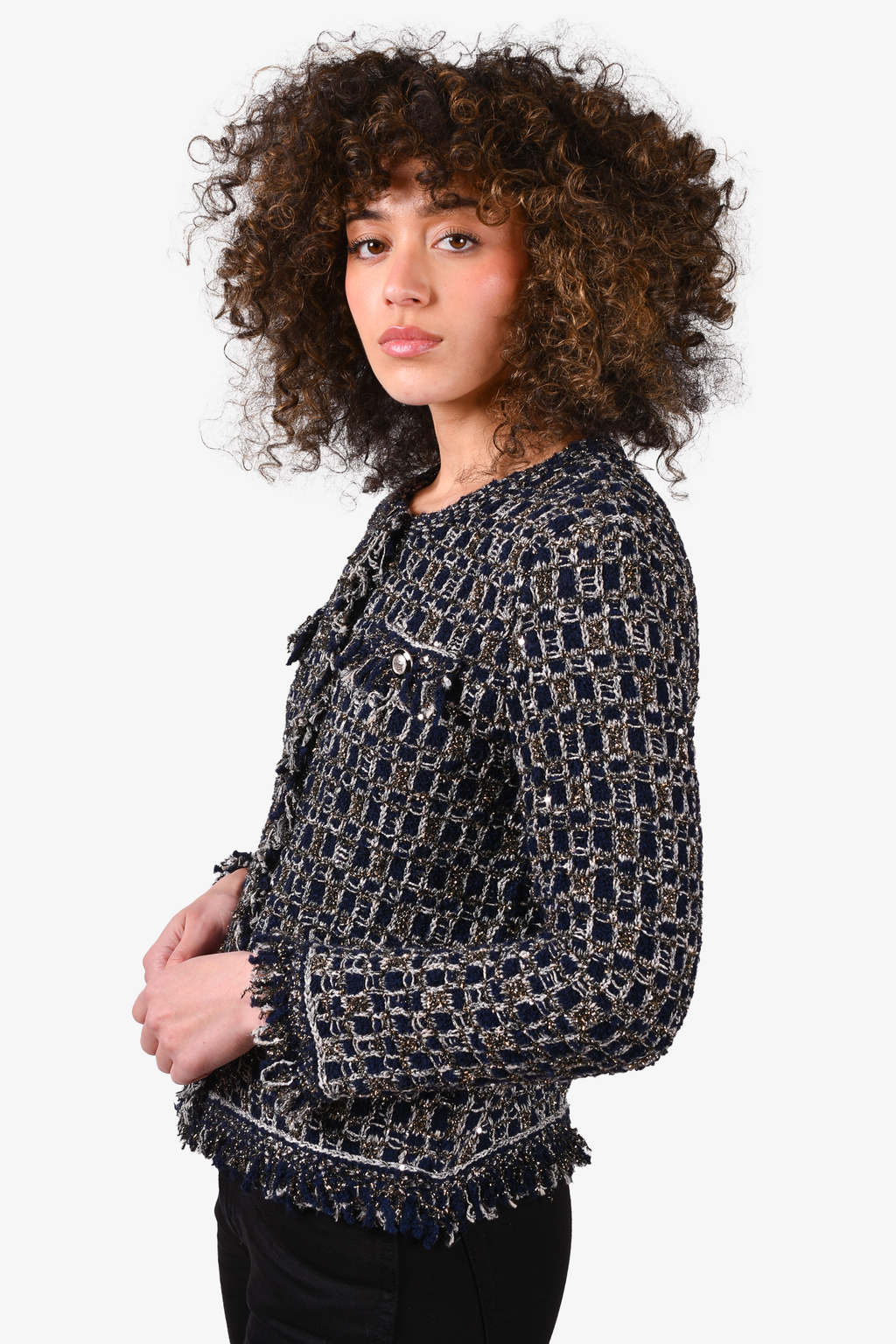 Maje Blue/Black Metallic Tweed Jacket Size 1
