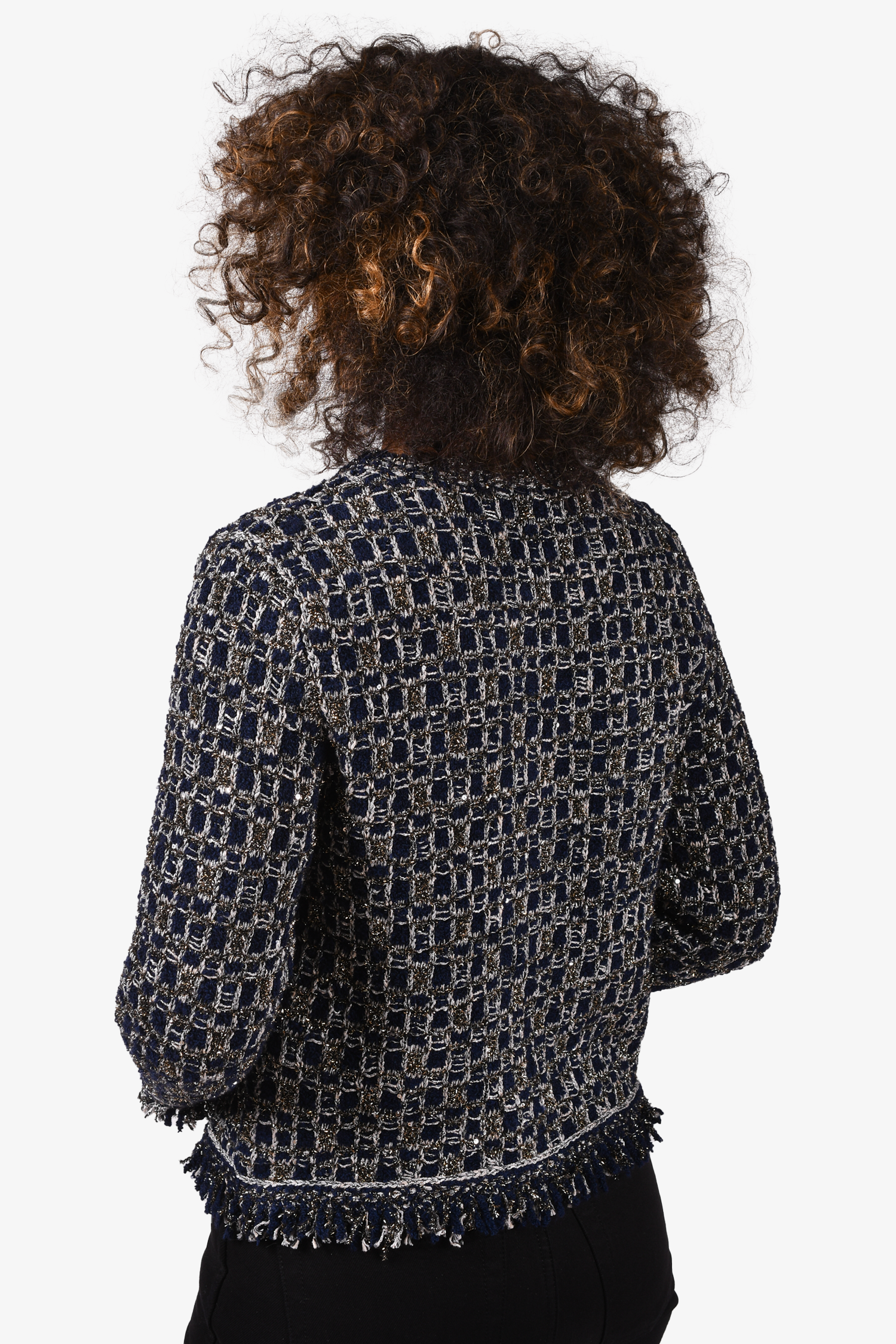 Maje Blue/Black Metallic Tweed Jacket Size 1