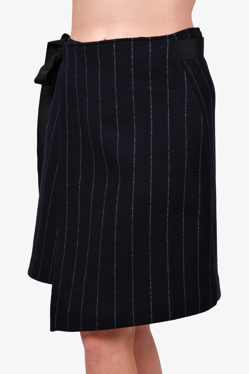 Maje Navy/White Wool Striped Tie Skirt Size 1