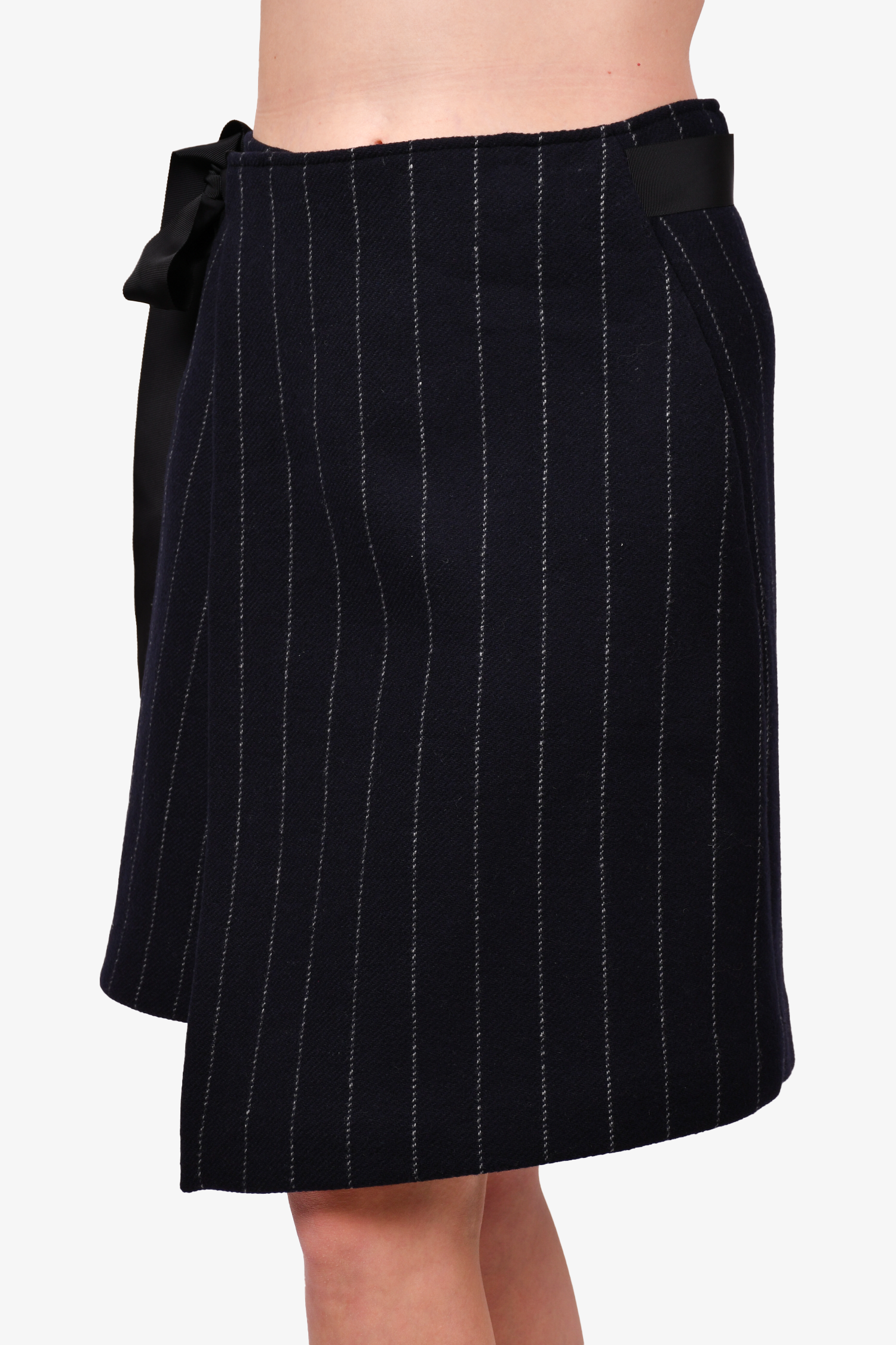 Maje Navy/White Wool Striped Tie Skirt Size 1