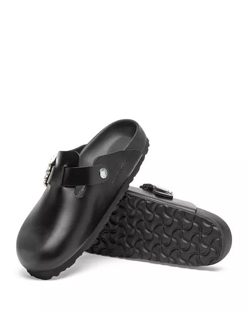 MANOLO BLAHNIK X BIRKENSTOCK BOSTON CRYSTAL BUCKLE MULES