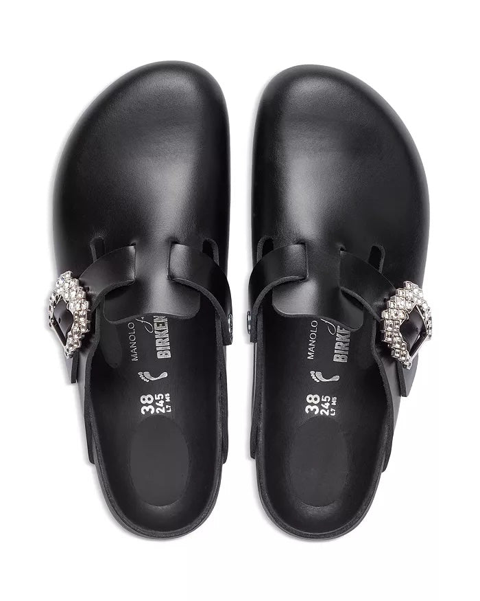 MANOLO BLAHNIK X BIRKENSTOCK BOSTON CRYSTAL BUCKLE MULES