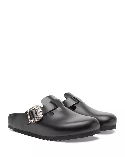MANOLO BLAHNIK X BIRKENSTOCK BOSTON CRYSTAL BUCKLE MULES