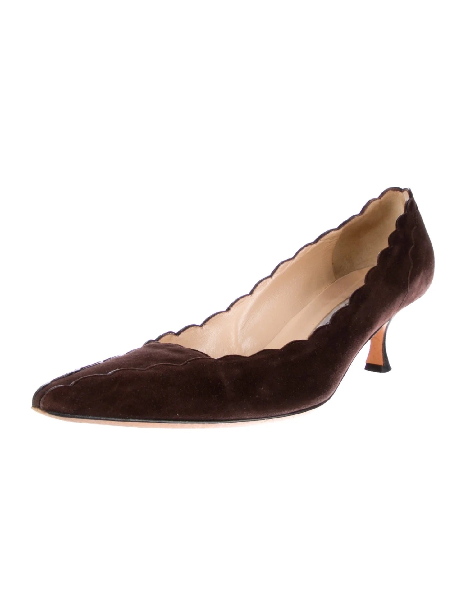 MANOLO BLAHNIK SRILASCA 50 SCALLOPED SUEDE PUMPS