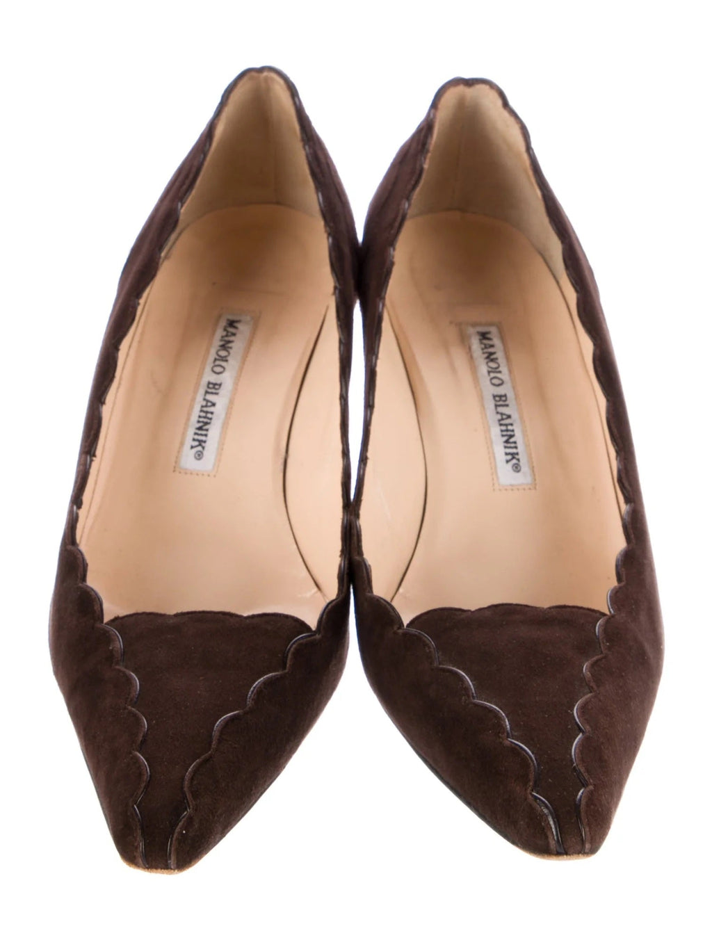 MANOLO BLAHNIK SRILASCA 50 SCALLOPED SUEDE PUMPS