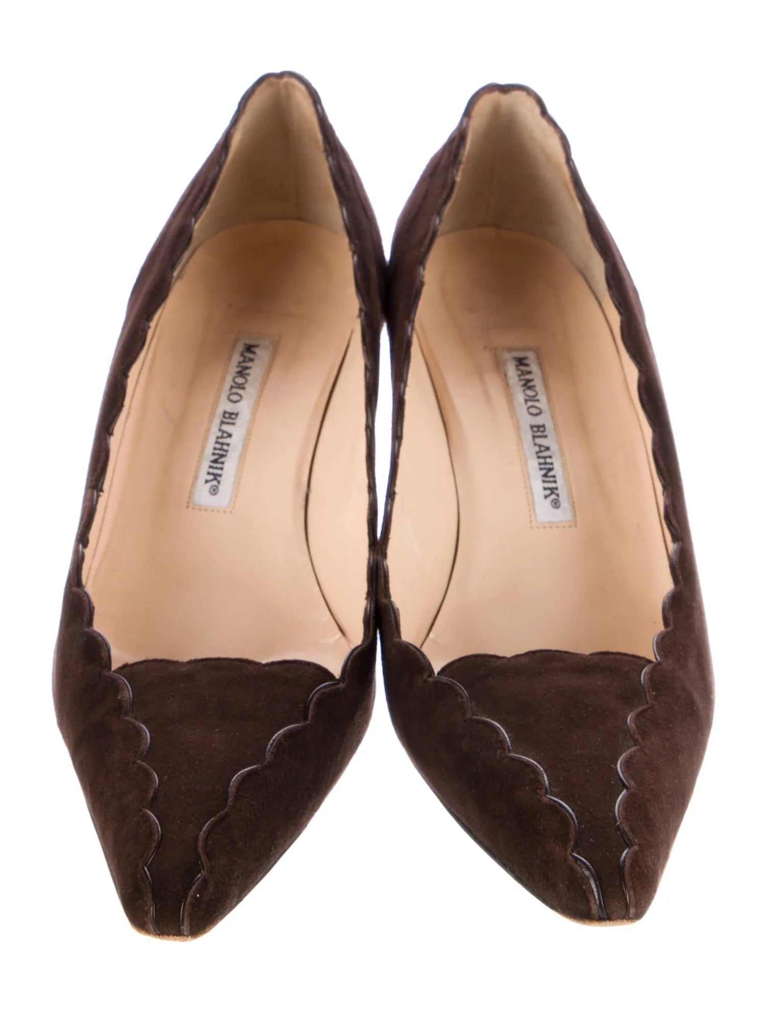 MANOLO BLAHNIK SRILASCA 50 SCALLOPED SUEDE PUMPS