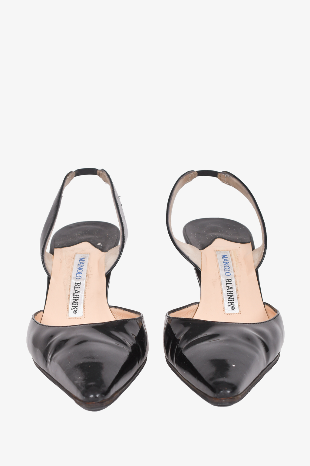 Manolo Blahnik Black Patent Leather Slingback Heels Size 38