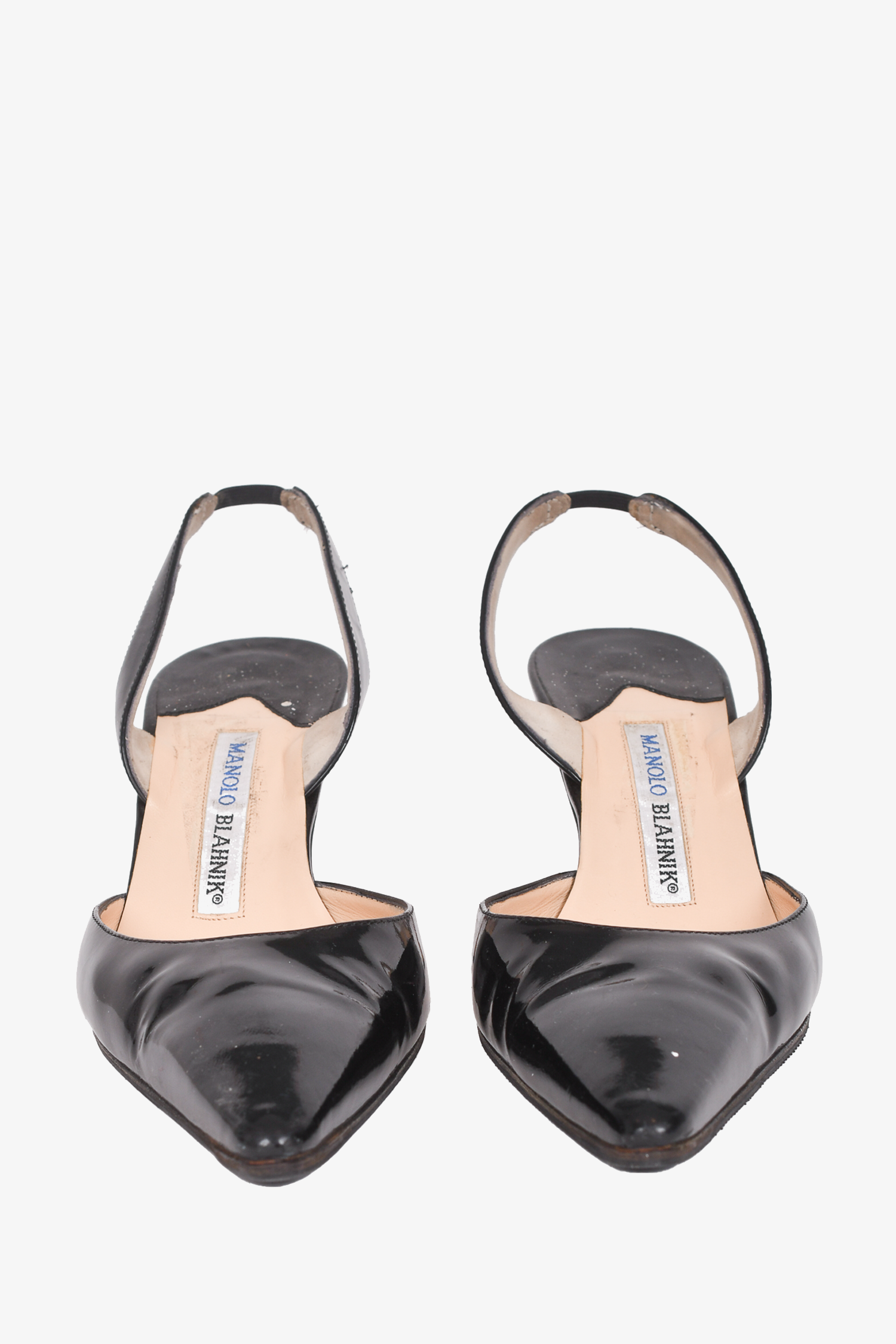 Manolo Blahnik Black Patent Leather Slingback Heels Size 38