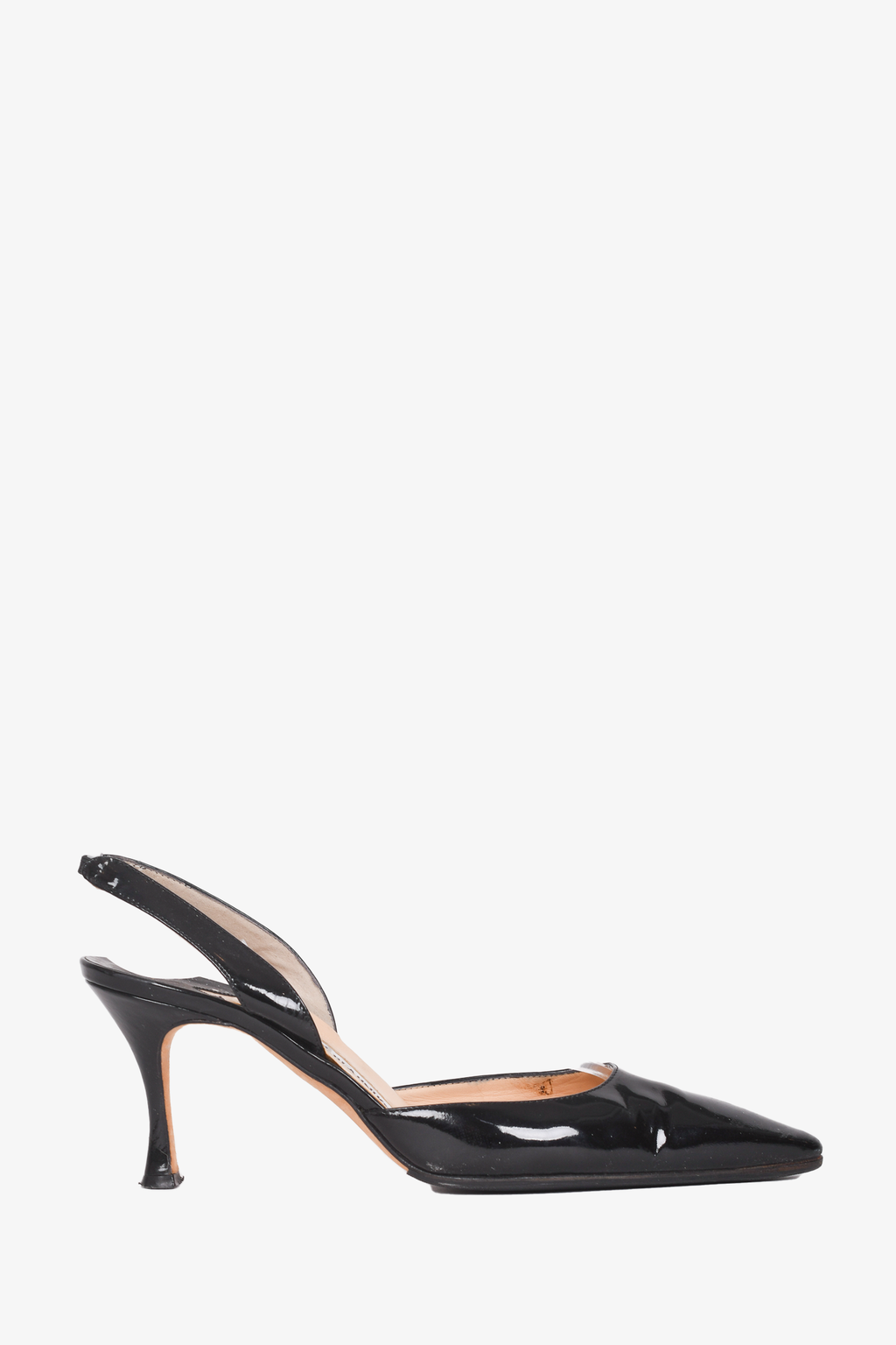 Manolo Blahnik Black Patent Leather Slingback Heels Size 38