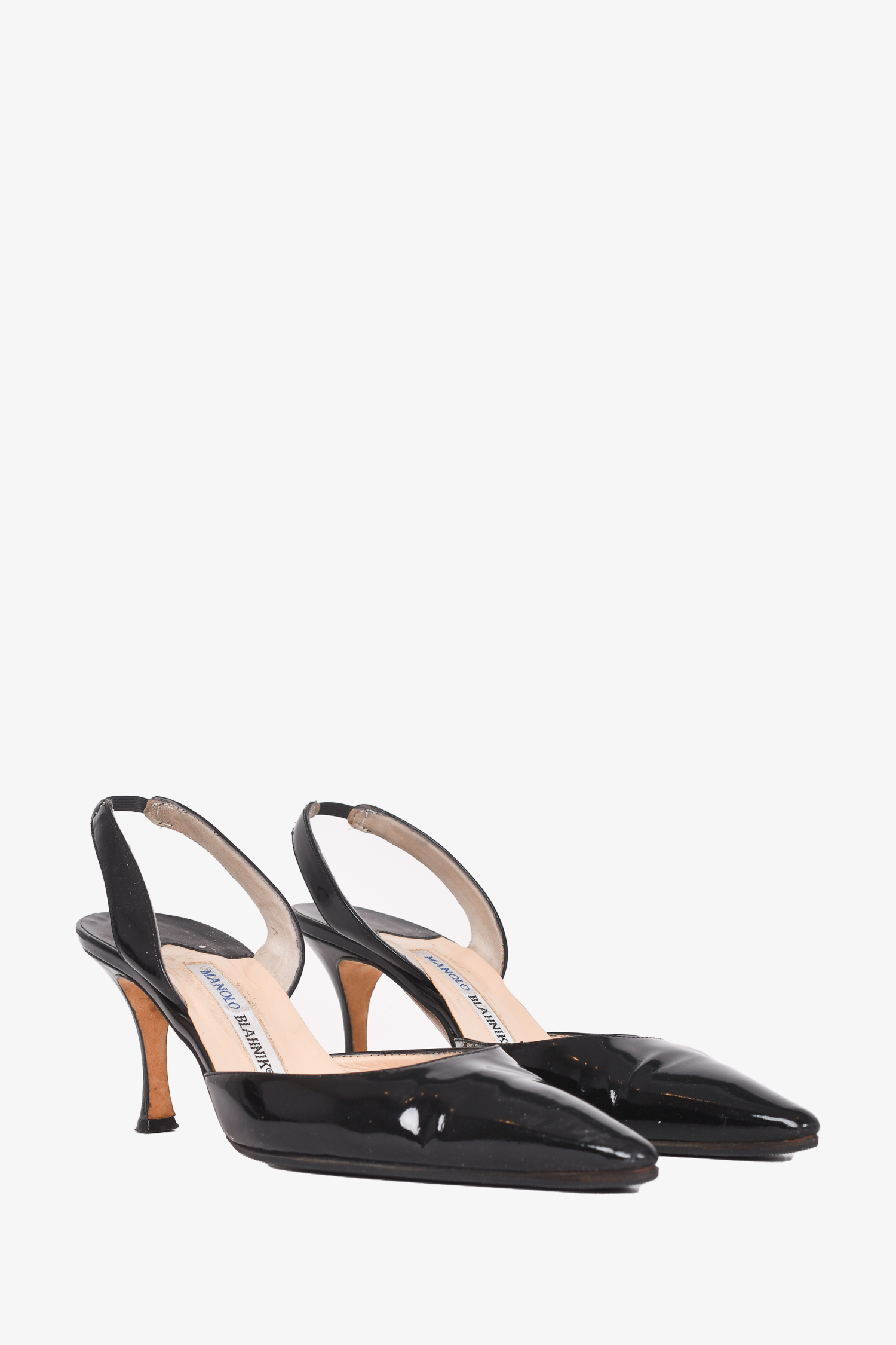 Manolo Blahnik Black Patent Leather Slingback Heels Size 38