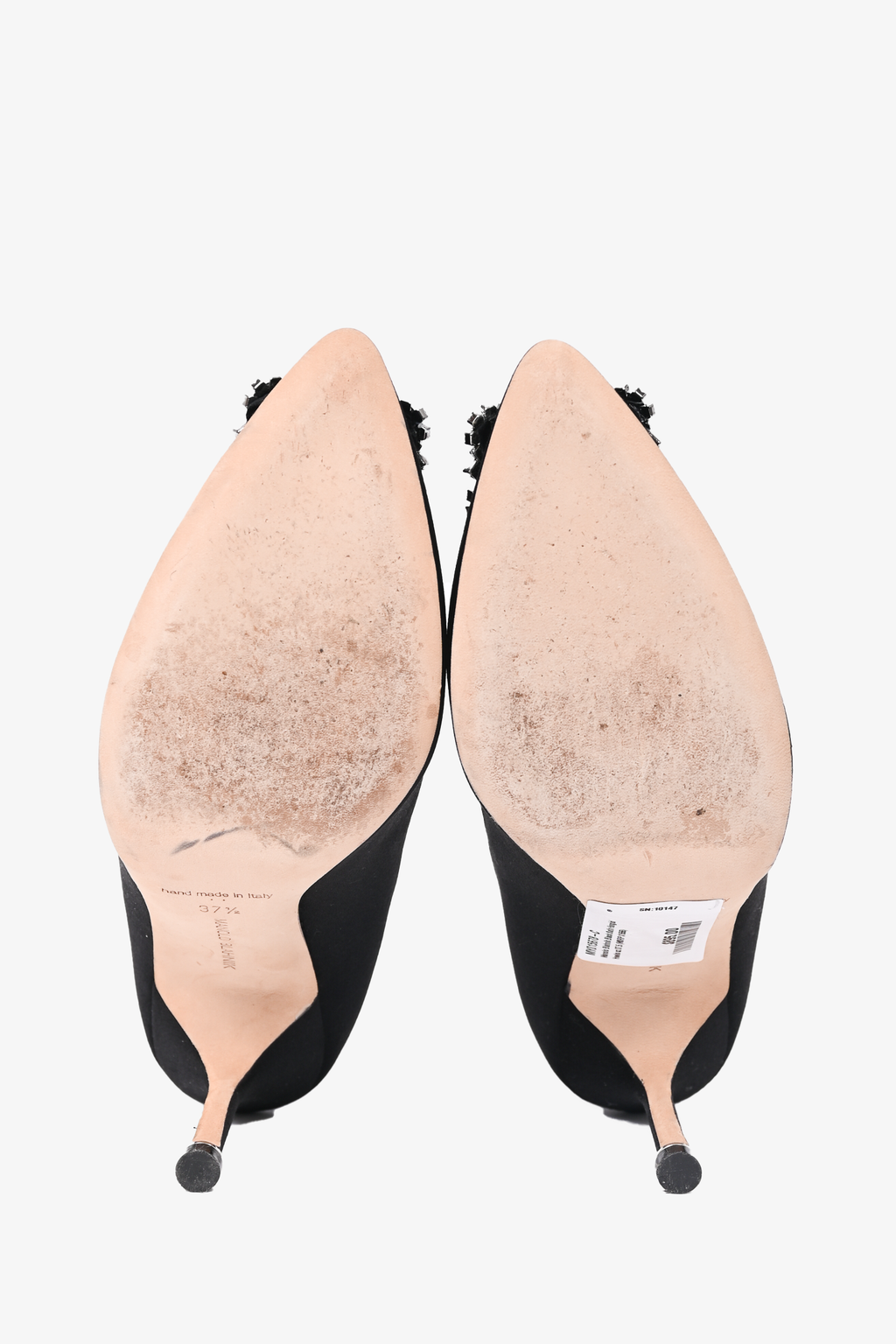 Manolo Blahnik Black Satin Hangisi Heels Size 37.5