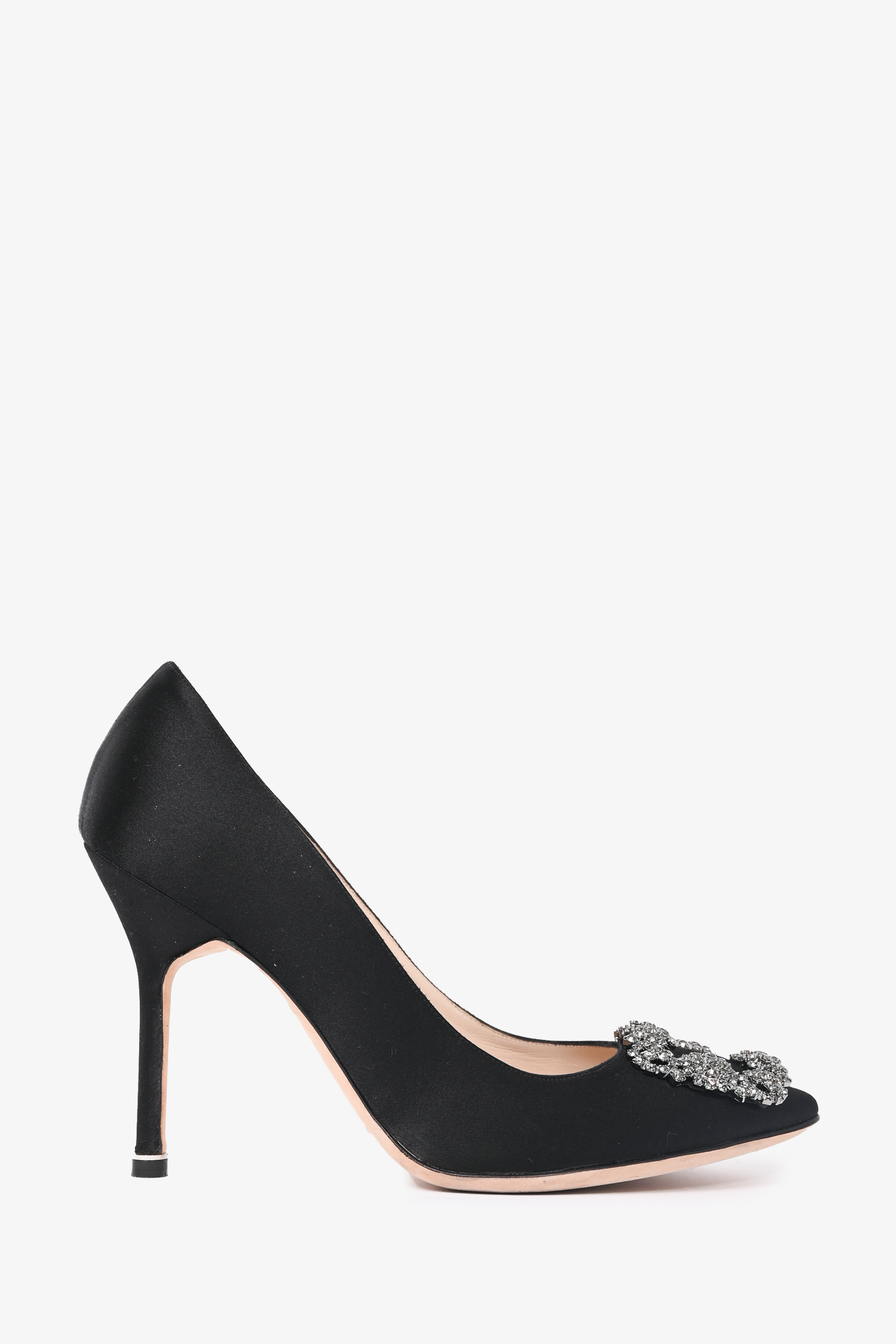 Manolo Blahnik Black Satin Hangisi Heels Size 37.5