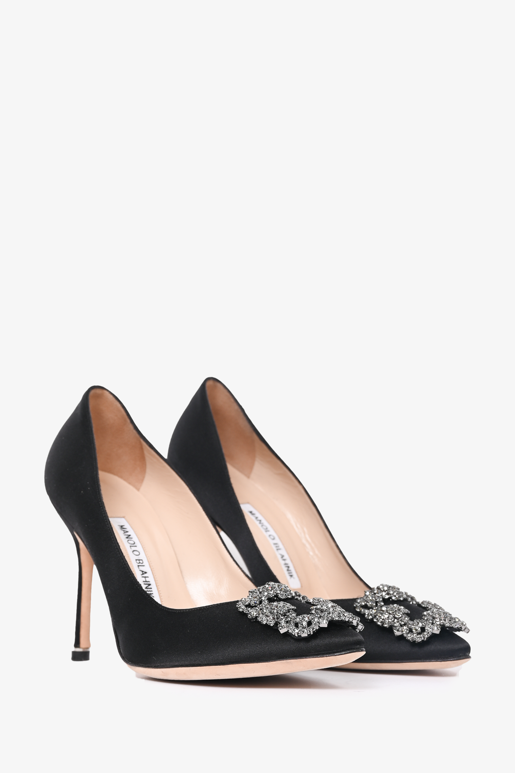 Manolo Blahnik Black Satin Hangisi Heels Size 37.5