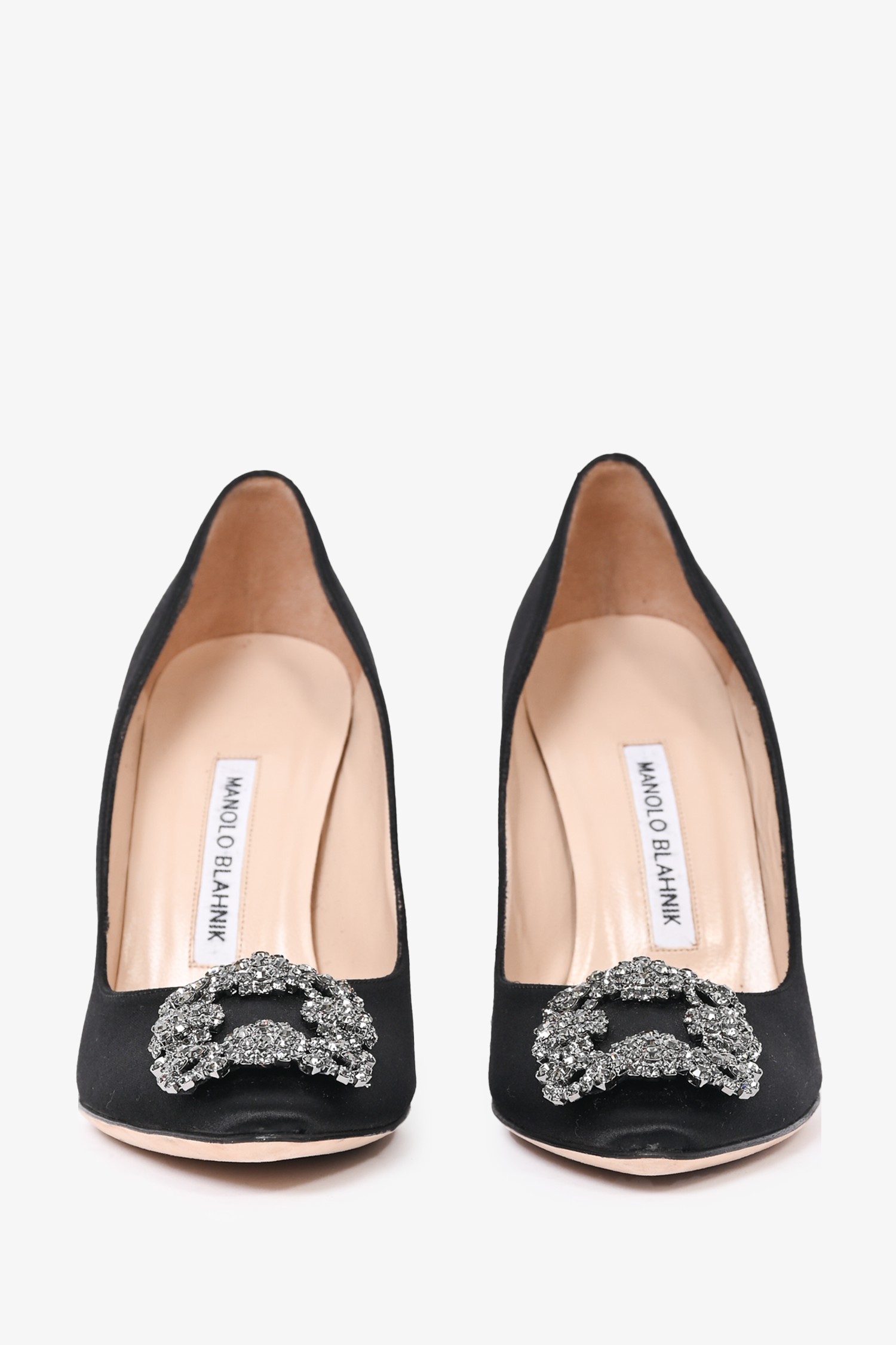 Manolo Blahnik Black Satin Hangisi Heels Size 37.5