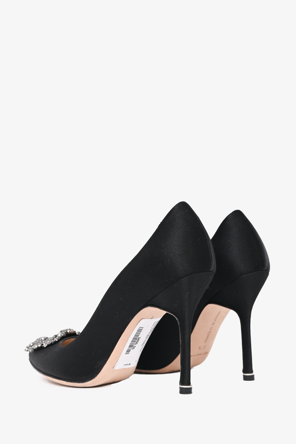 Manolo Blahnik Black Satin Hangisi Heels Size 37.5