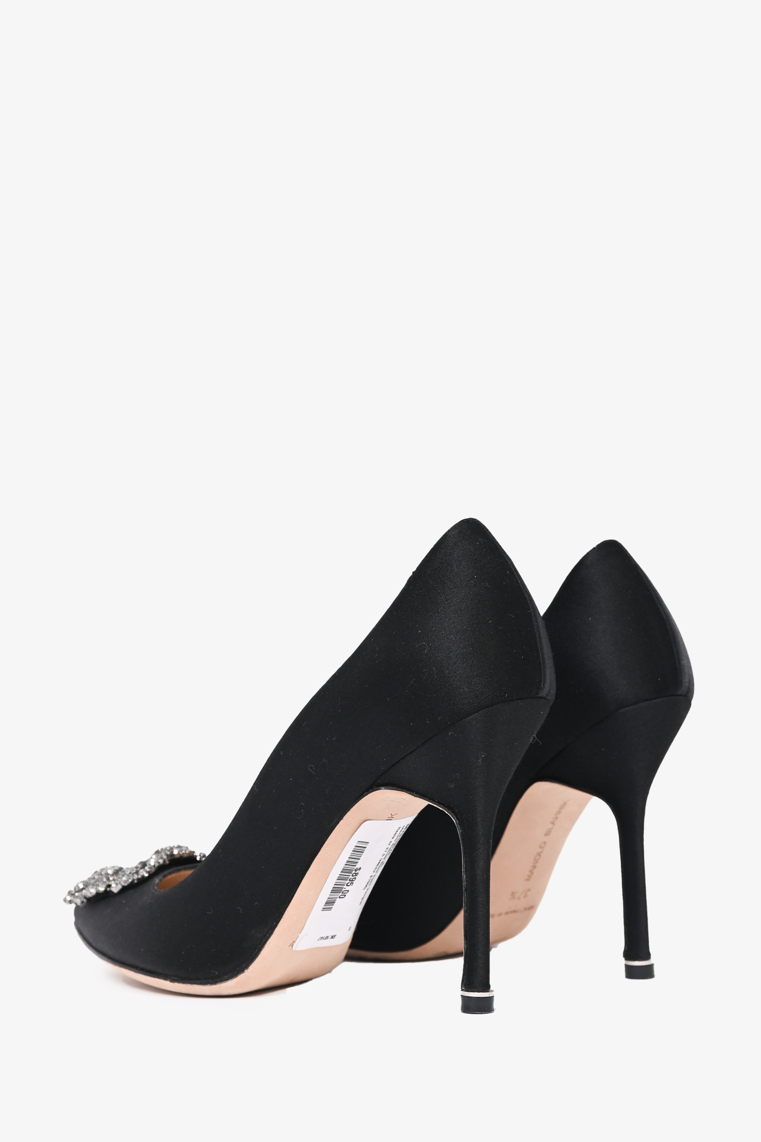 Manolo Blahnik Black Satin Hangisi Heels Size 37.5