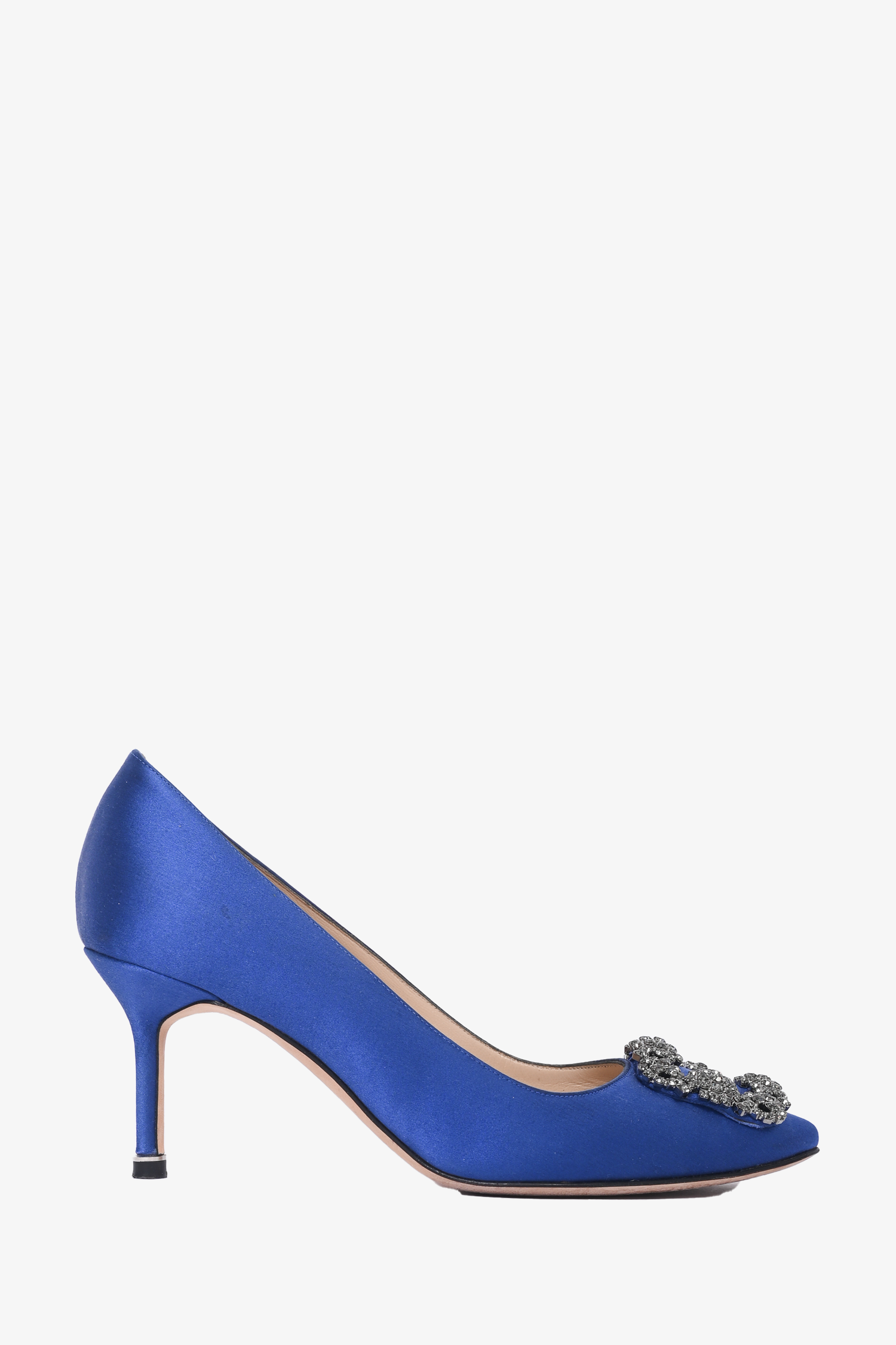 Manolo Blahnik Blue Satin Hangisi 70 Heels Size 37.5