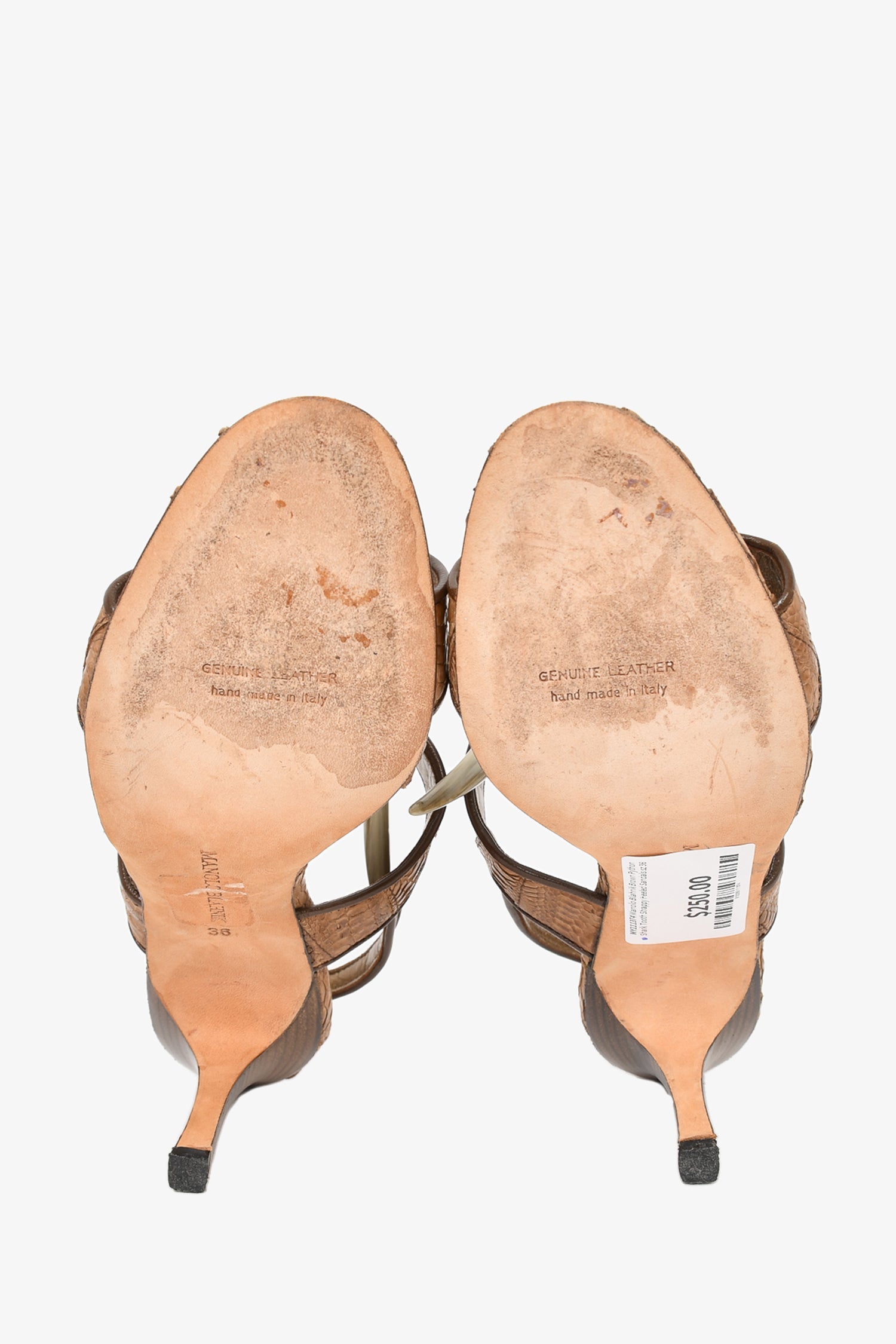 Manolo Blahnik Brown Python Shark Tooth Strappy Heeled Sandals Size 36