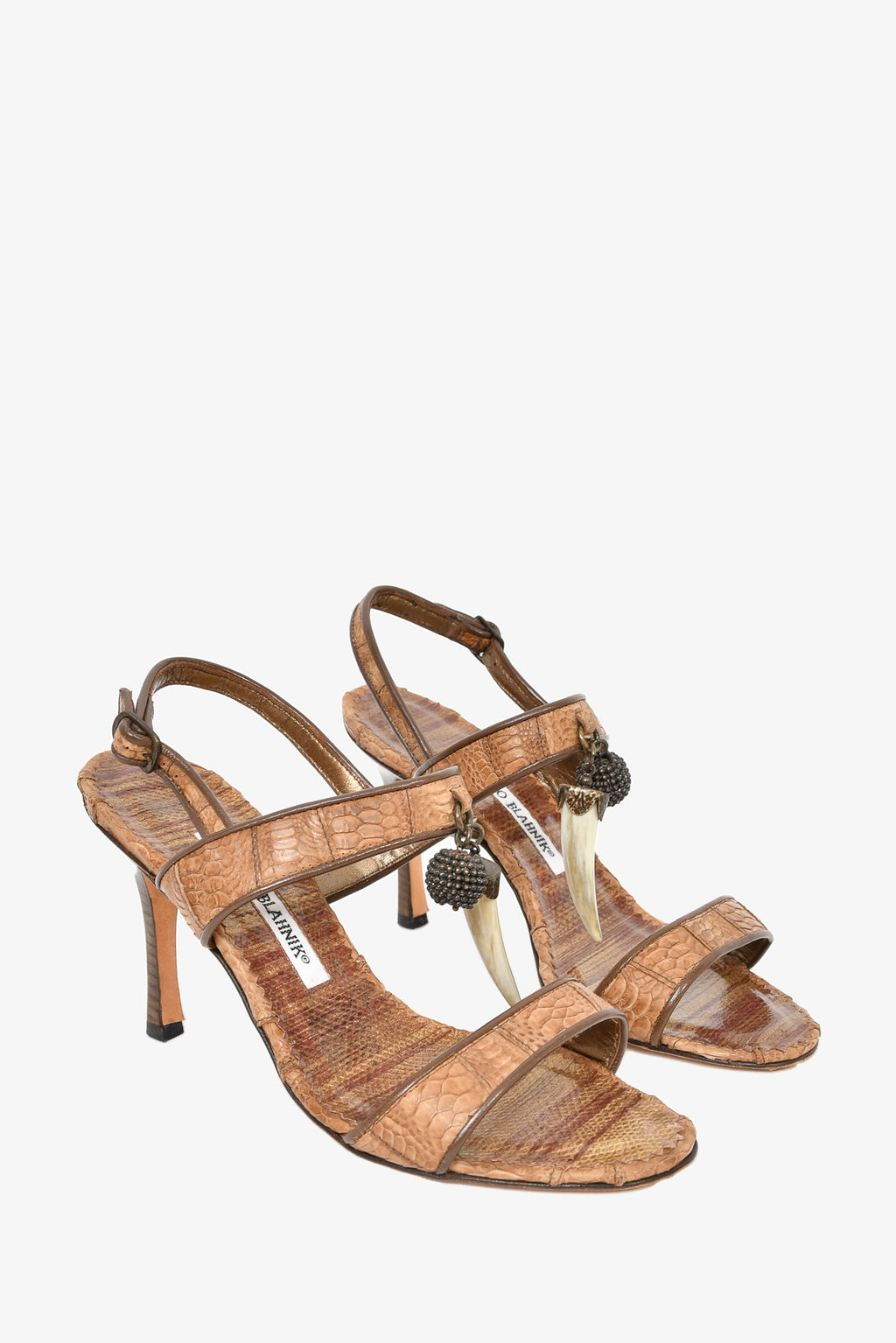 Manolo Blahnik Brown Python Shark Tooth Strappy Heeled Sandals Size 36