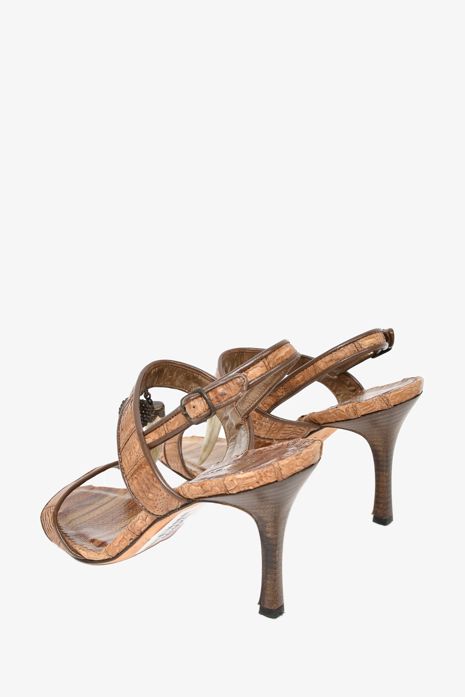 Manolo Blahnik Brown Python Shark Tooth Strappy Heeled Sandals Size 36