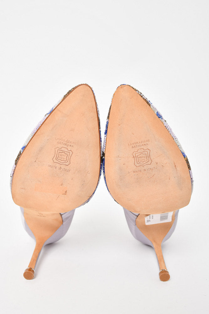 Manolo Blahnik Purple Silk Beading High Heel Sandals Size 36.5
