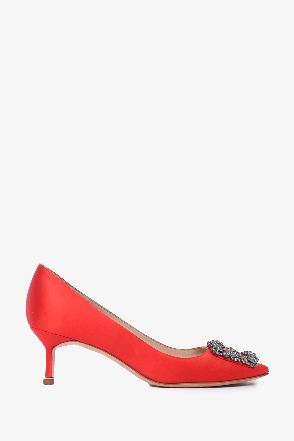 Manolo Blahnik Red Satin Hangisi Kitten Heels Size 37.5