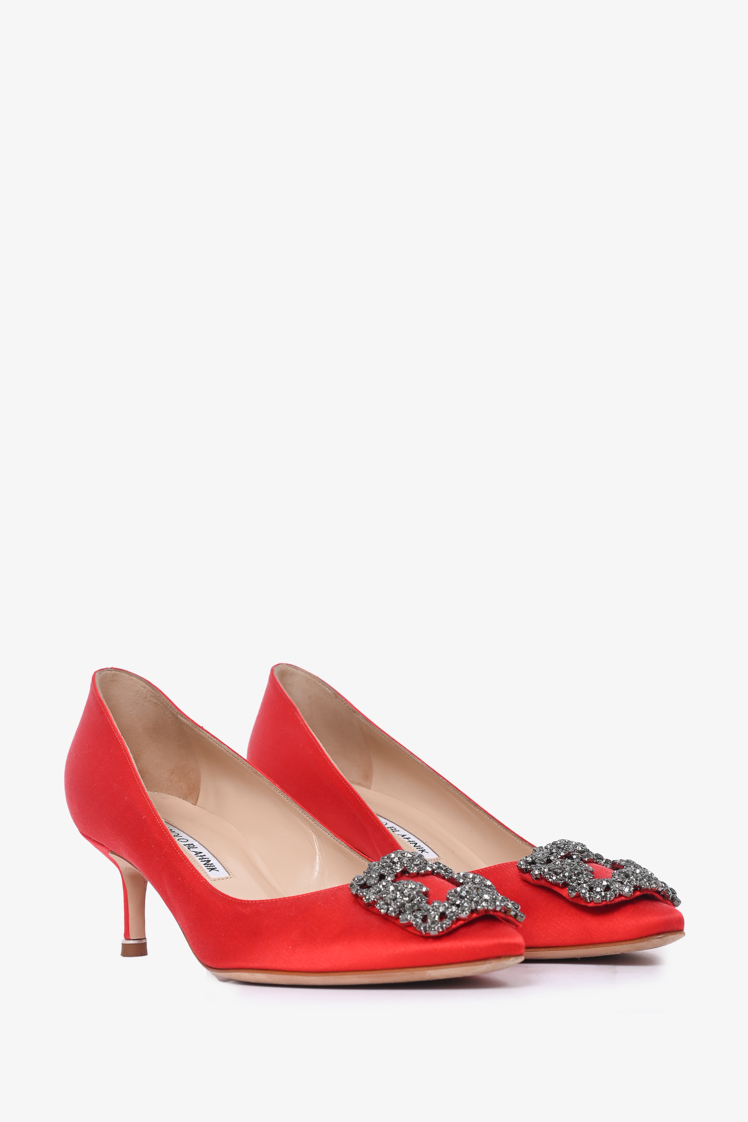 Manolo Blahnik Red Satin Hangisi Kitten Heels Size 37.5