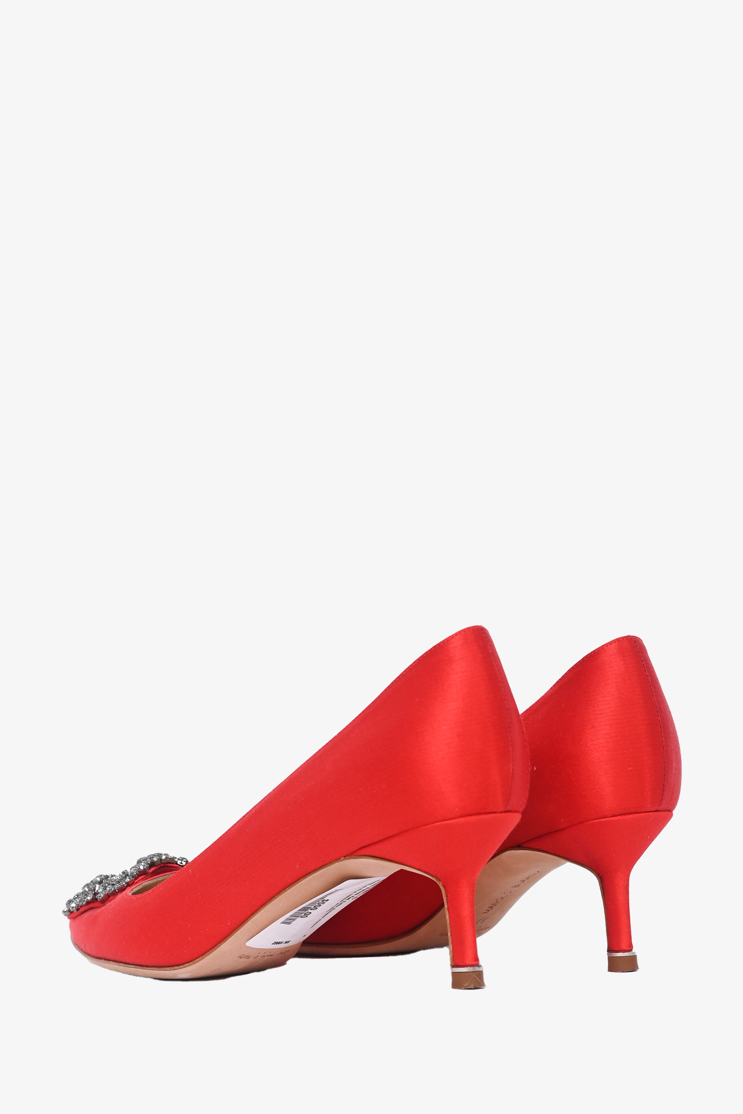 Manolo Blahnik Red Satin Hangisi Kitten Heels Size 37.5