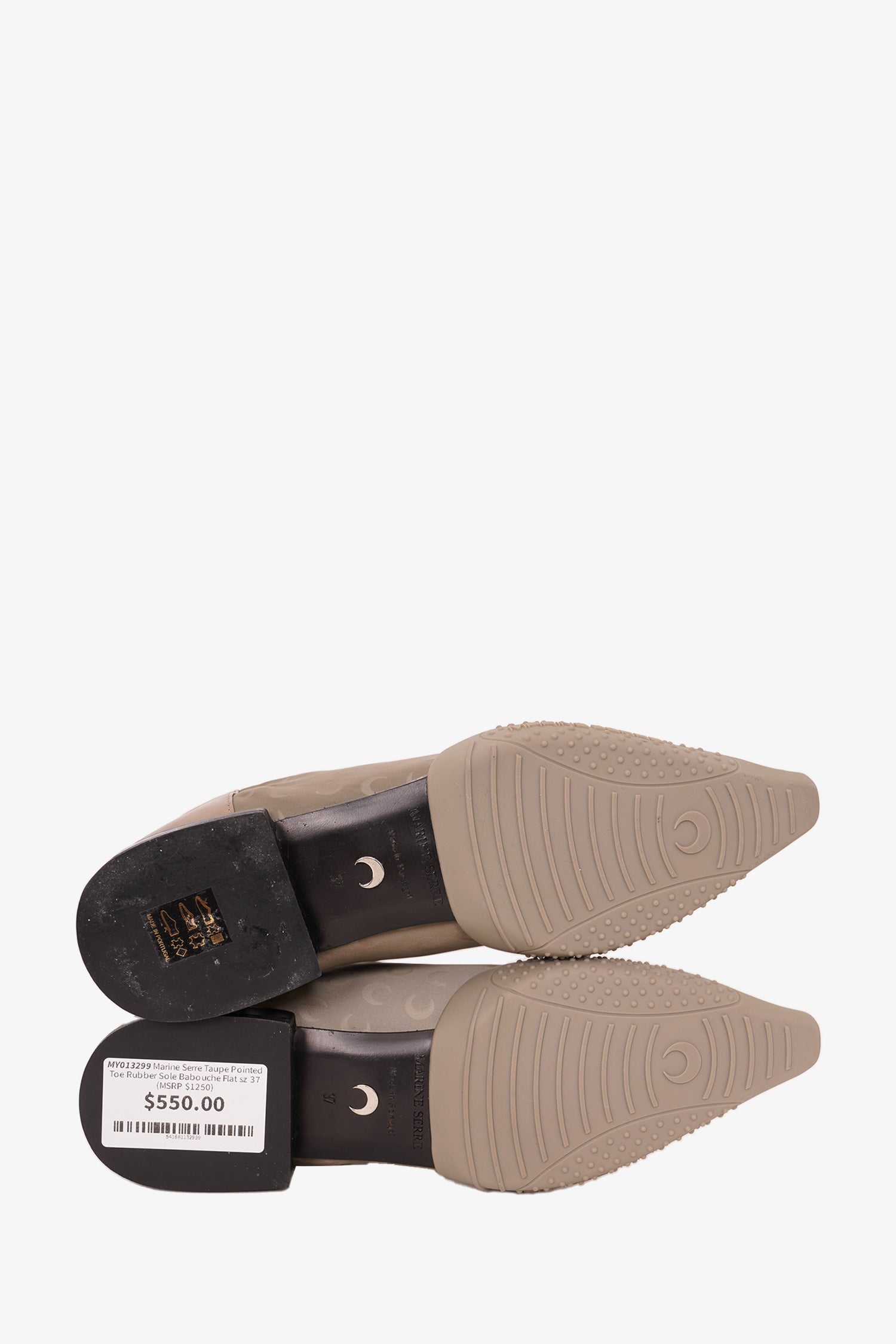 Marine Serre Taupe Pointed Toe Rubber Sole Babouche Flat Size 37