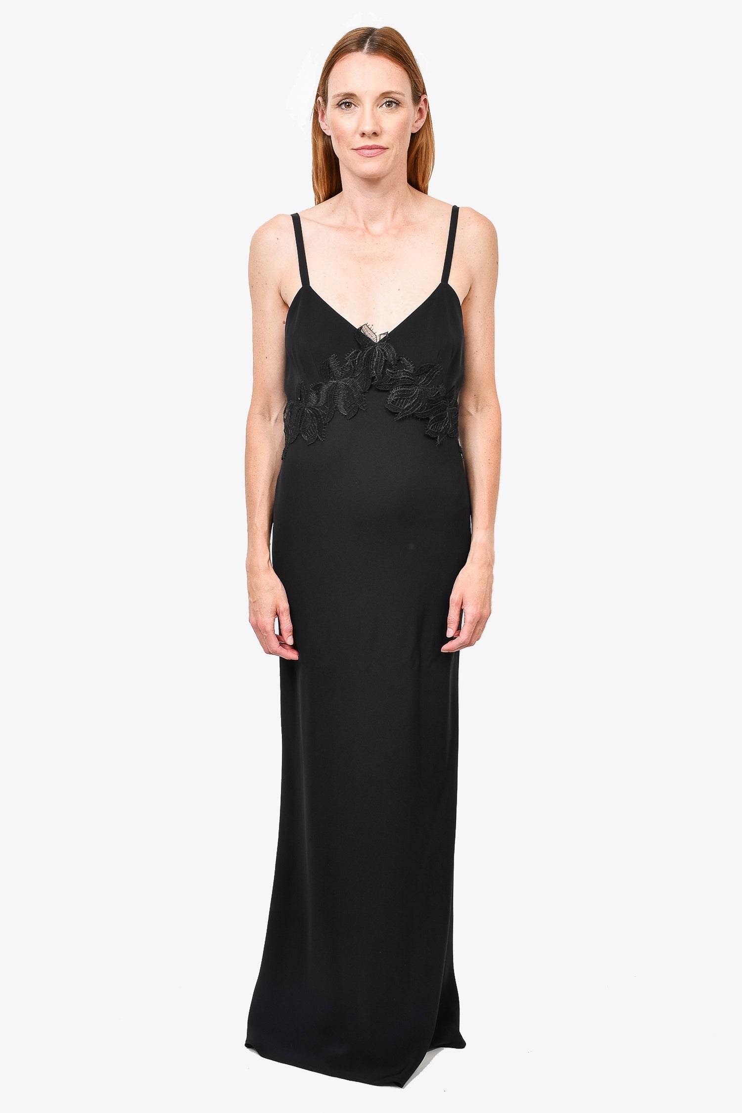 Max Mara Black Floral Detail Sleeveless Gown Size 10