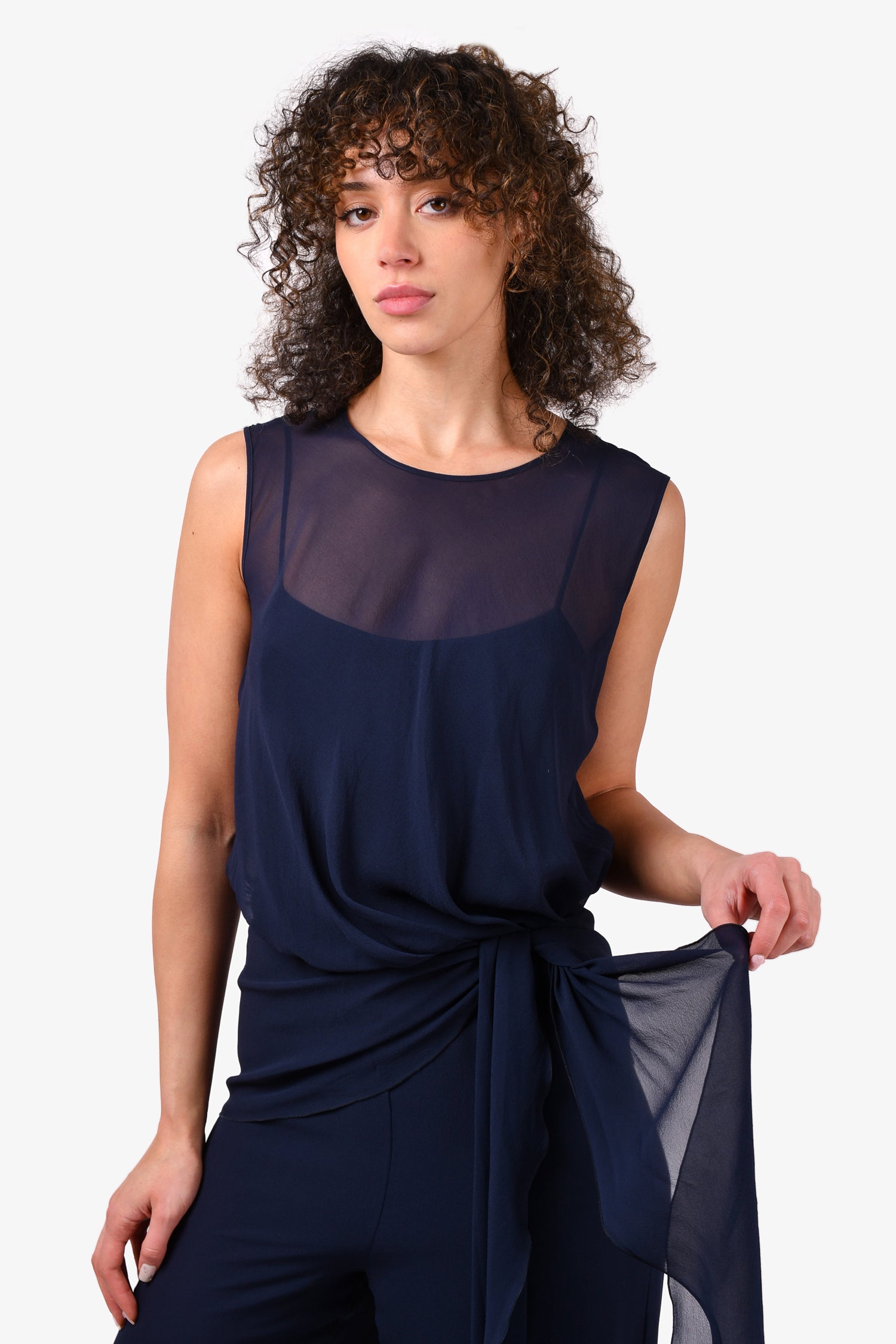 Max Mara Navy Blue Silk Ruffle Jumpsuit Size 42