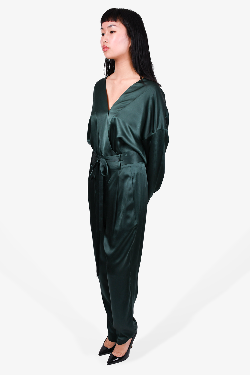 Michelle Mason Green Silk Bodysuit + Pant Set Size 8