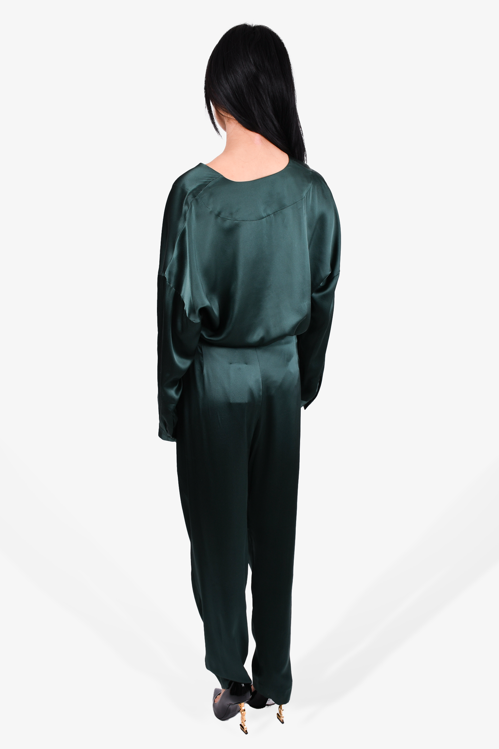 Michelle Mason Green Silk Bodysuit + Pant Set Size 8