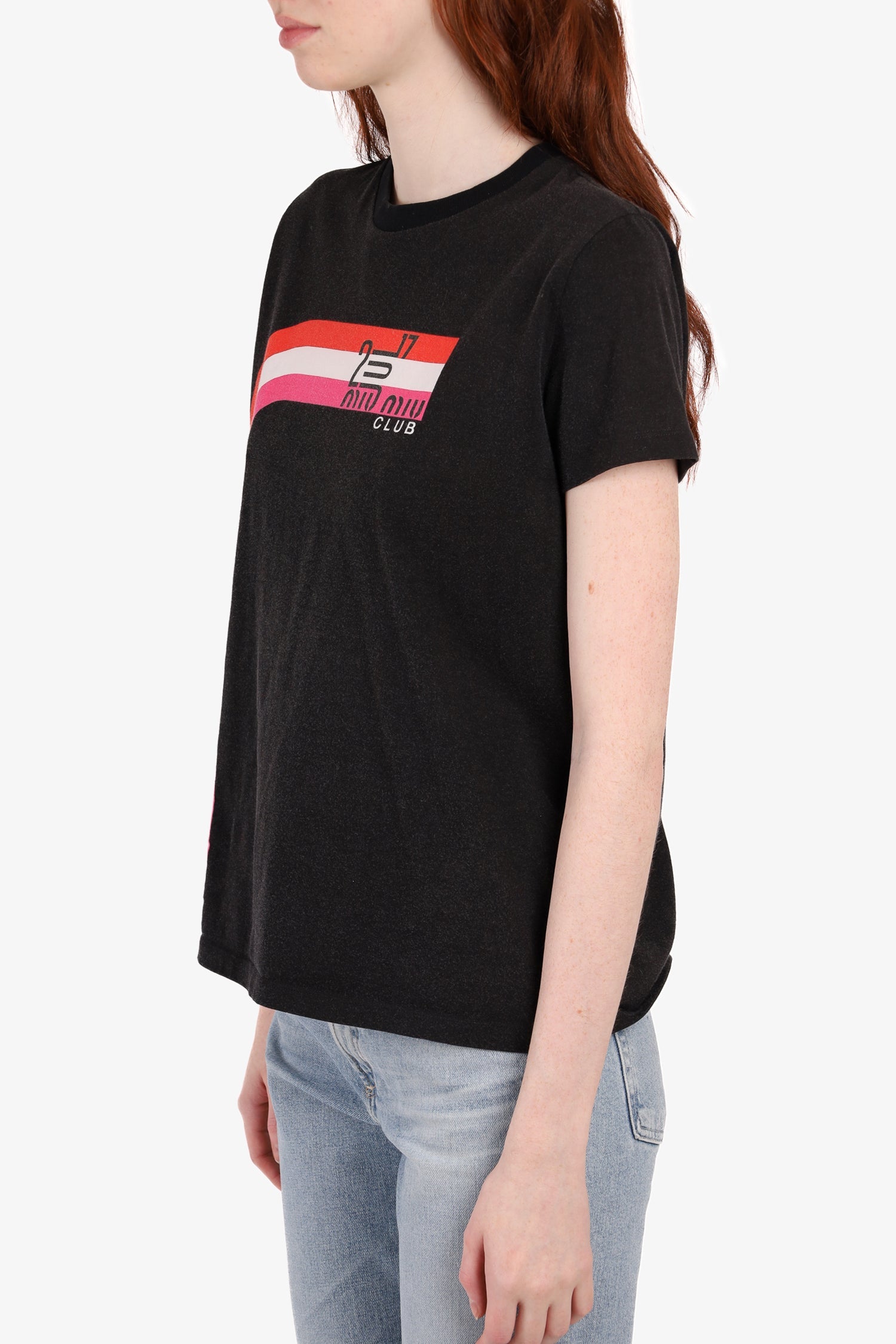 Miu Miu Black Cotton Club Print T-Shirt Size L
