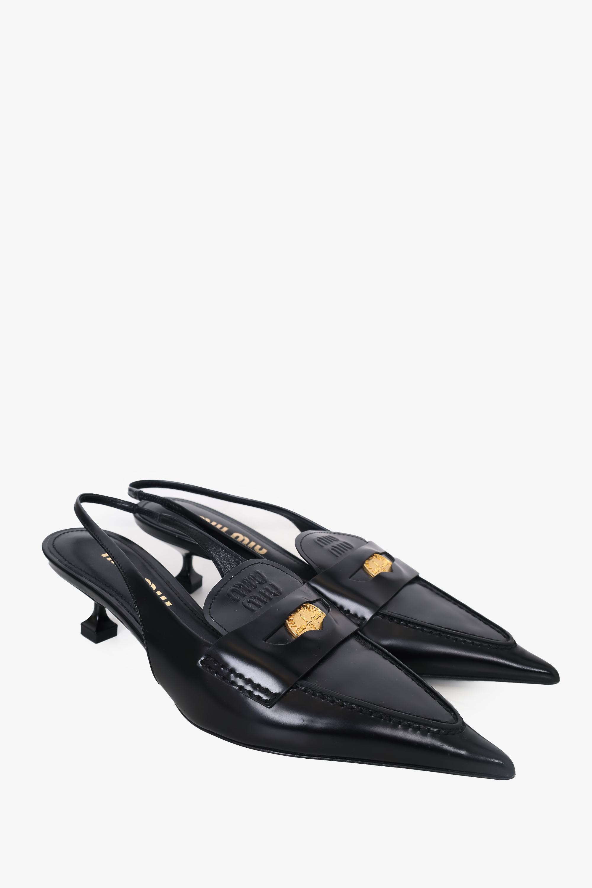 Miu Miu Black Leather Penny Loafers with Heel Size 37
