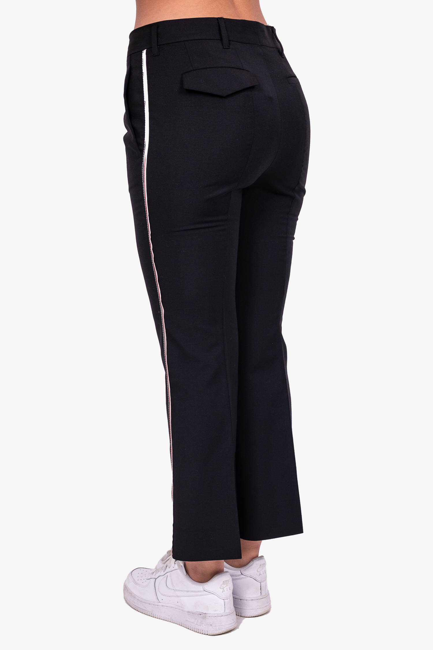Miu Miu Black Straight Leg Trousers with Stripe Size 38