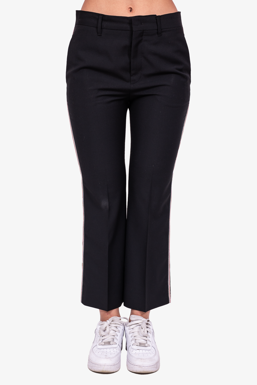 Miu Miu Black Straight Leg Trousers with Stripe Size 38