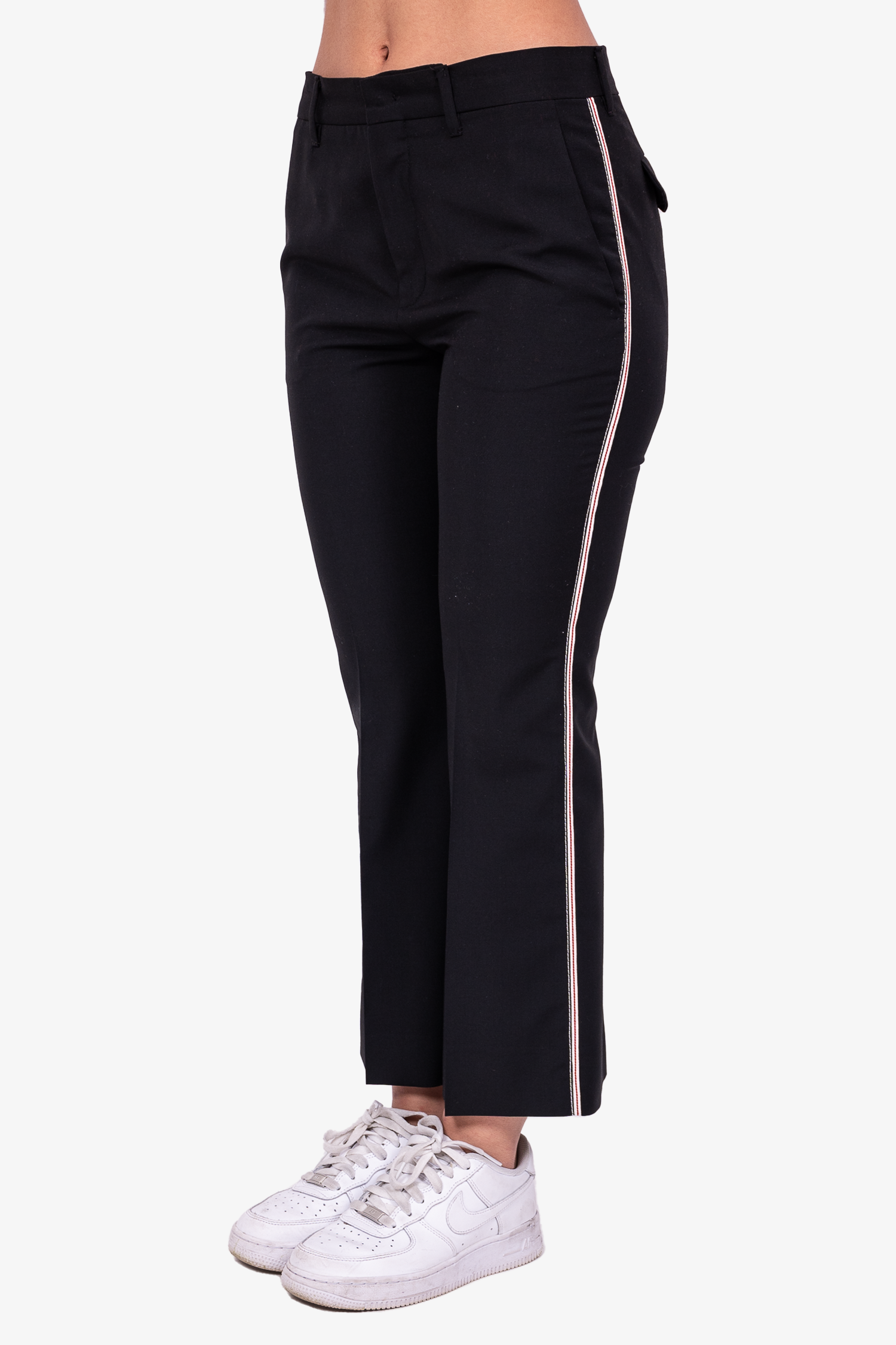 Miu Miu Black Straight Leg Trousers with Stripe Size 38